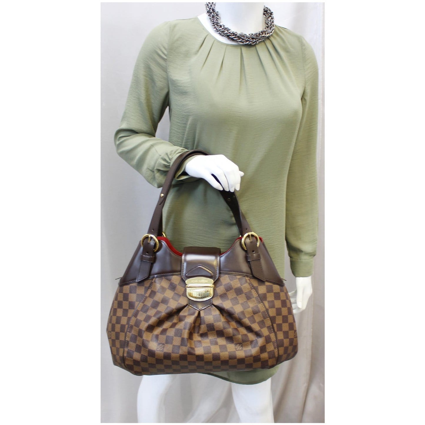 LOUIS VUITTON Sistina MM Damier Ebene Shoulder Bag Brown