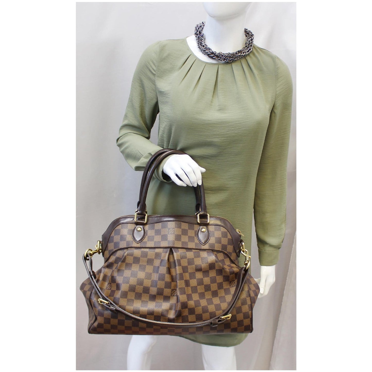 LOUIS VUITTON Trevi GM Damier Ebene 2way Shoulder Handbag Brown