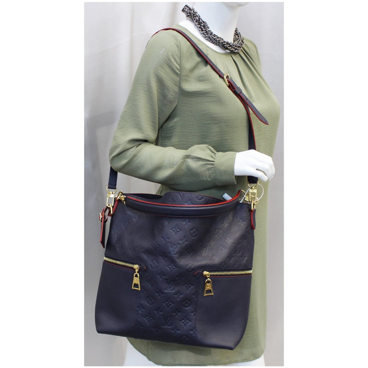 LOUIS VUITTON Melie Empreinte Leather Hobo Shoulder Bag Marine Rouge