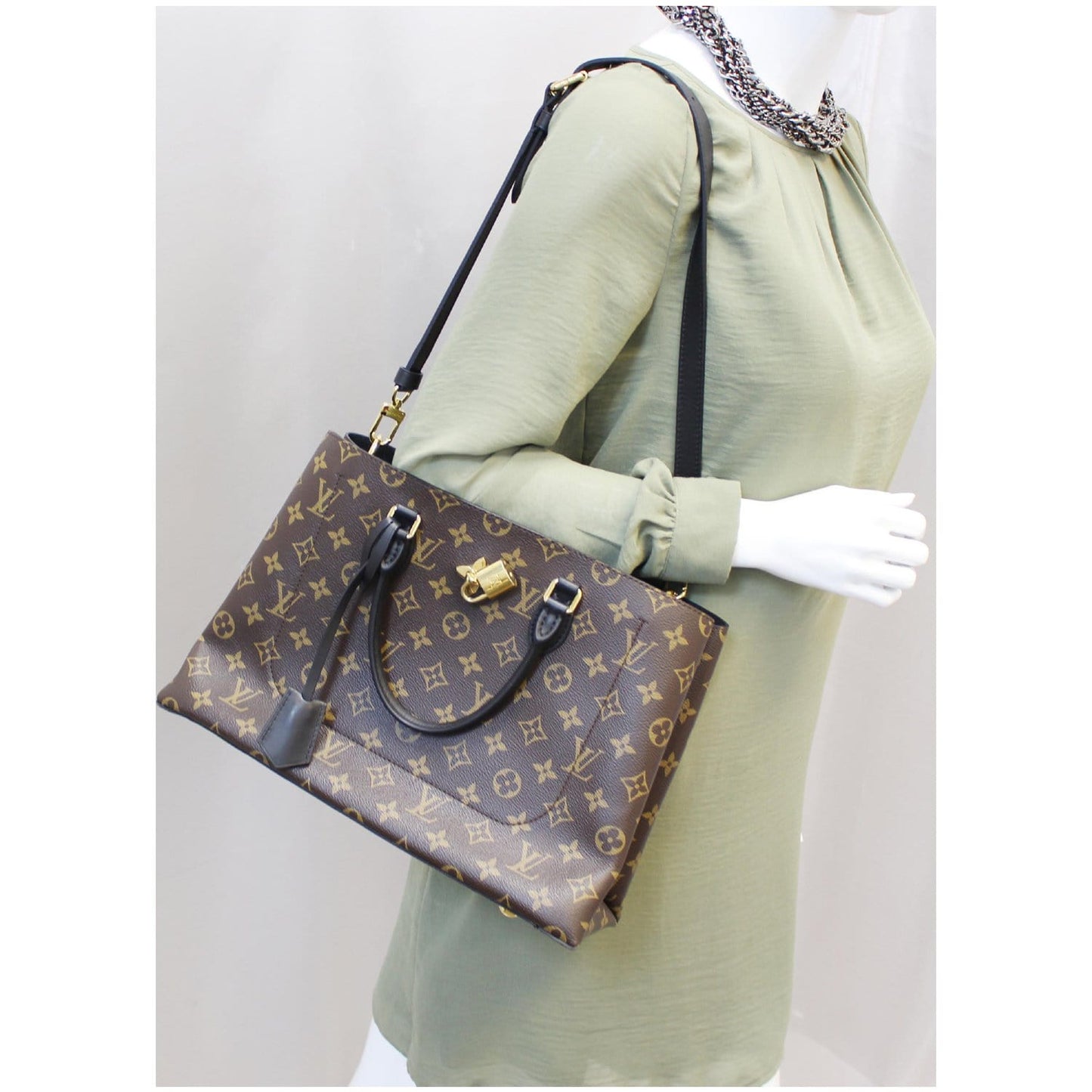 LOUIS VUITTON Flower Monogram Canvas Tote Bag Brown