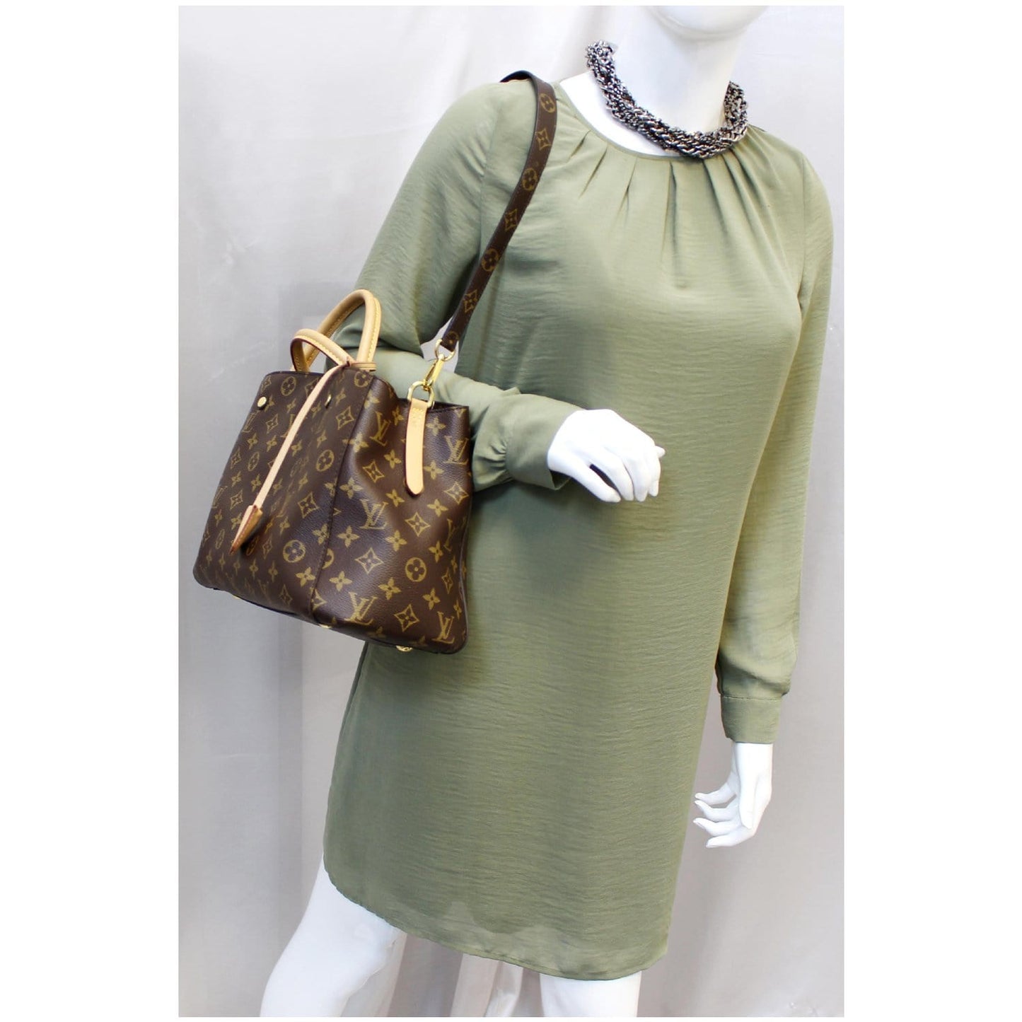 LOUIS VUITTON Montaigne MM Monogram Canvas Shoulder Bag Brown