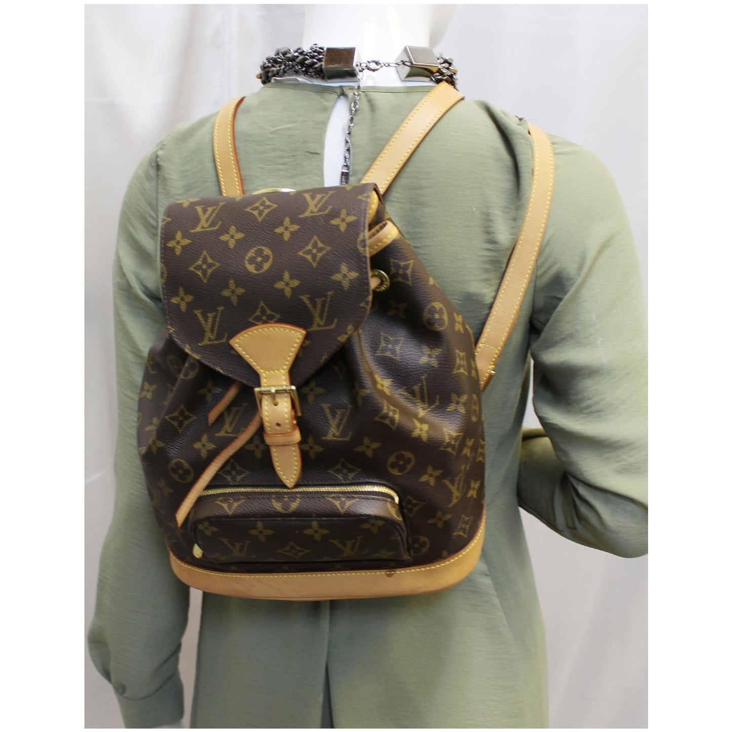 LOUIS VUITTON Montsouris MM Monogram Canvas Backpack Bag Brown