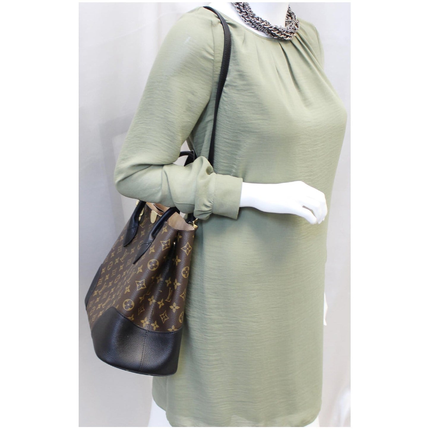 LOUIS VUITTON Flandrin Monogram Canvas Tote Shoulder Bag Brown