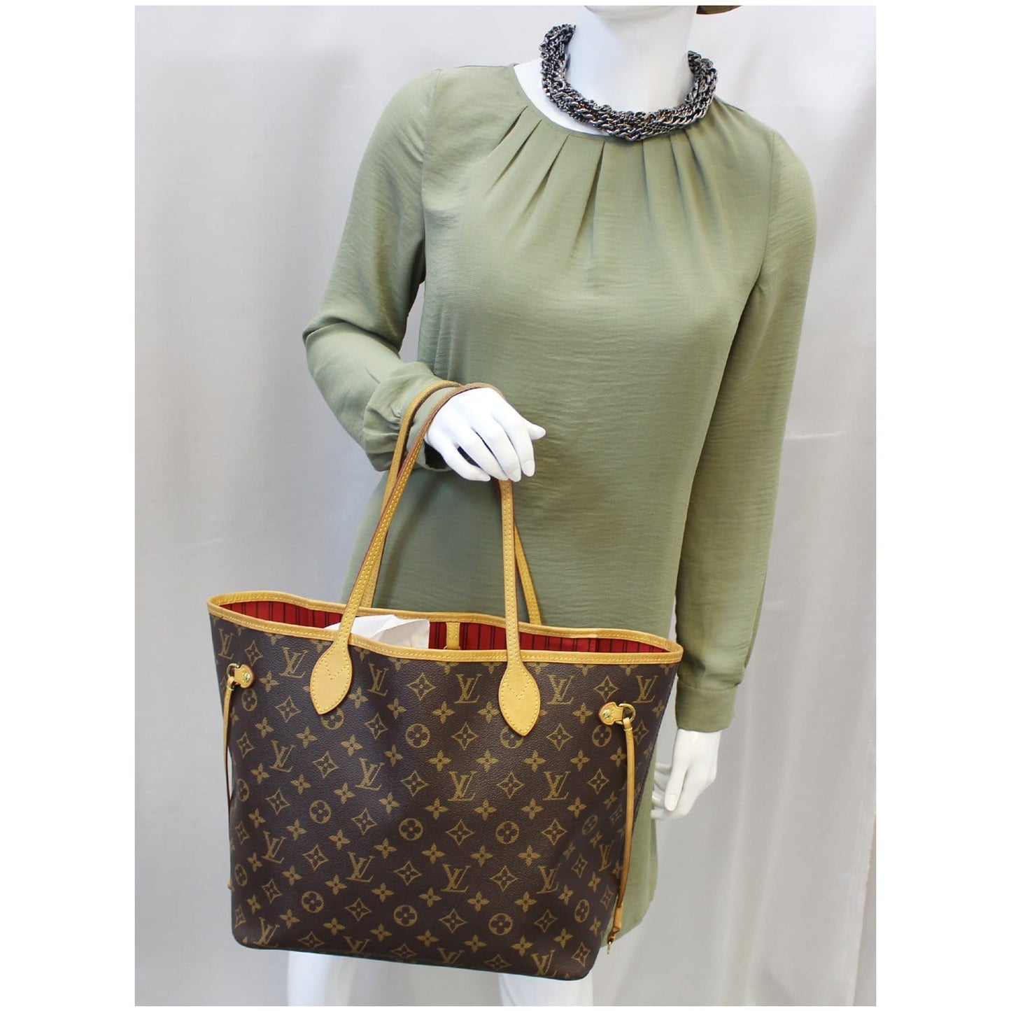 LOUIS VUITTON Neverfull MM Monogram Canvas Tote Bag Brown