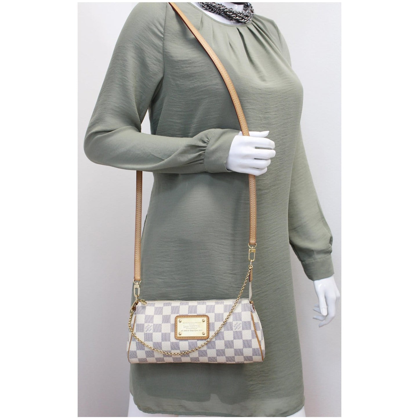 LOUIS VUITTON Pochette Eva Damier Azur Clutch Crossbody Bag White - 15% OFF