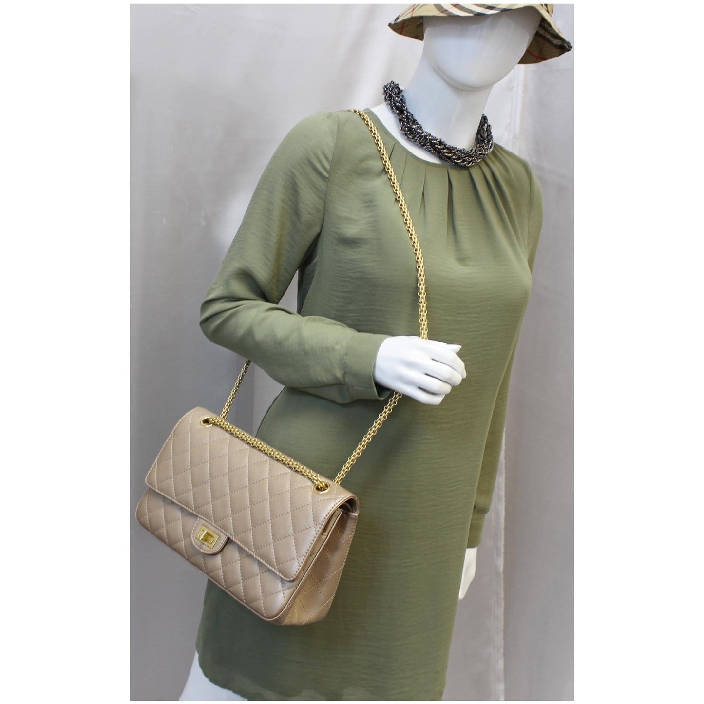 CHANEL Reissue Mademoiselle Lock Calfskin Leather Shoulder Bag Beige