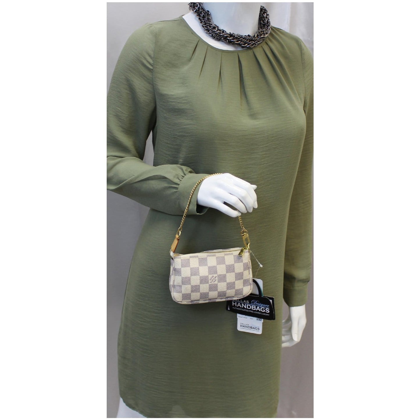 LOUIS VUITTON Mini Pochette Damier Azur Accessoires Pouch White