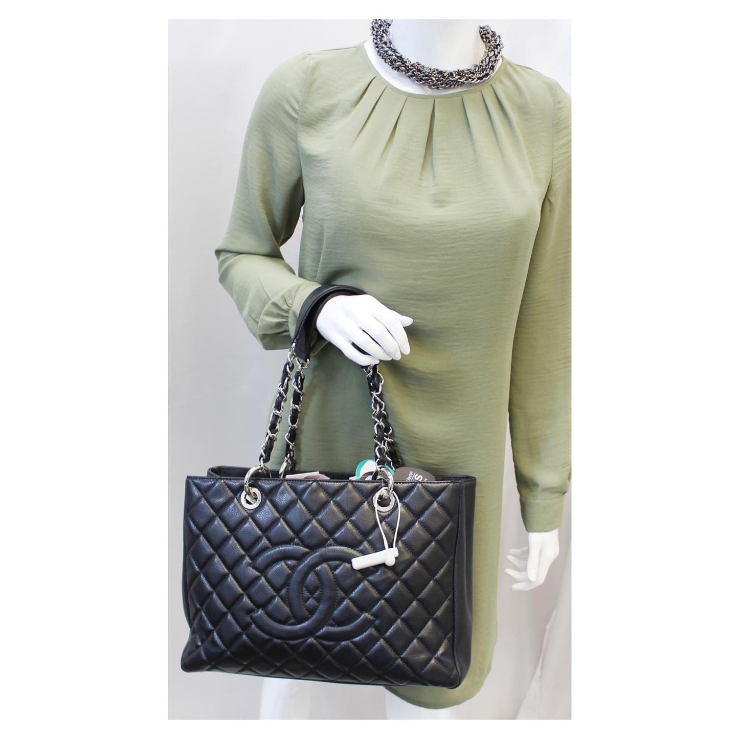 CHANEL Black Caviar Leather Grand Shopping Tote Bag