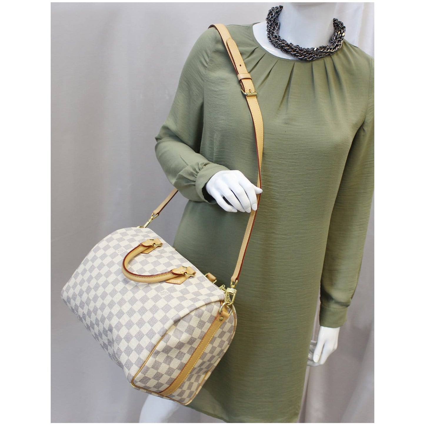 LOUIS VUITTON Speedy 30 Bandouliere Damier Azur Shoulder Bag White