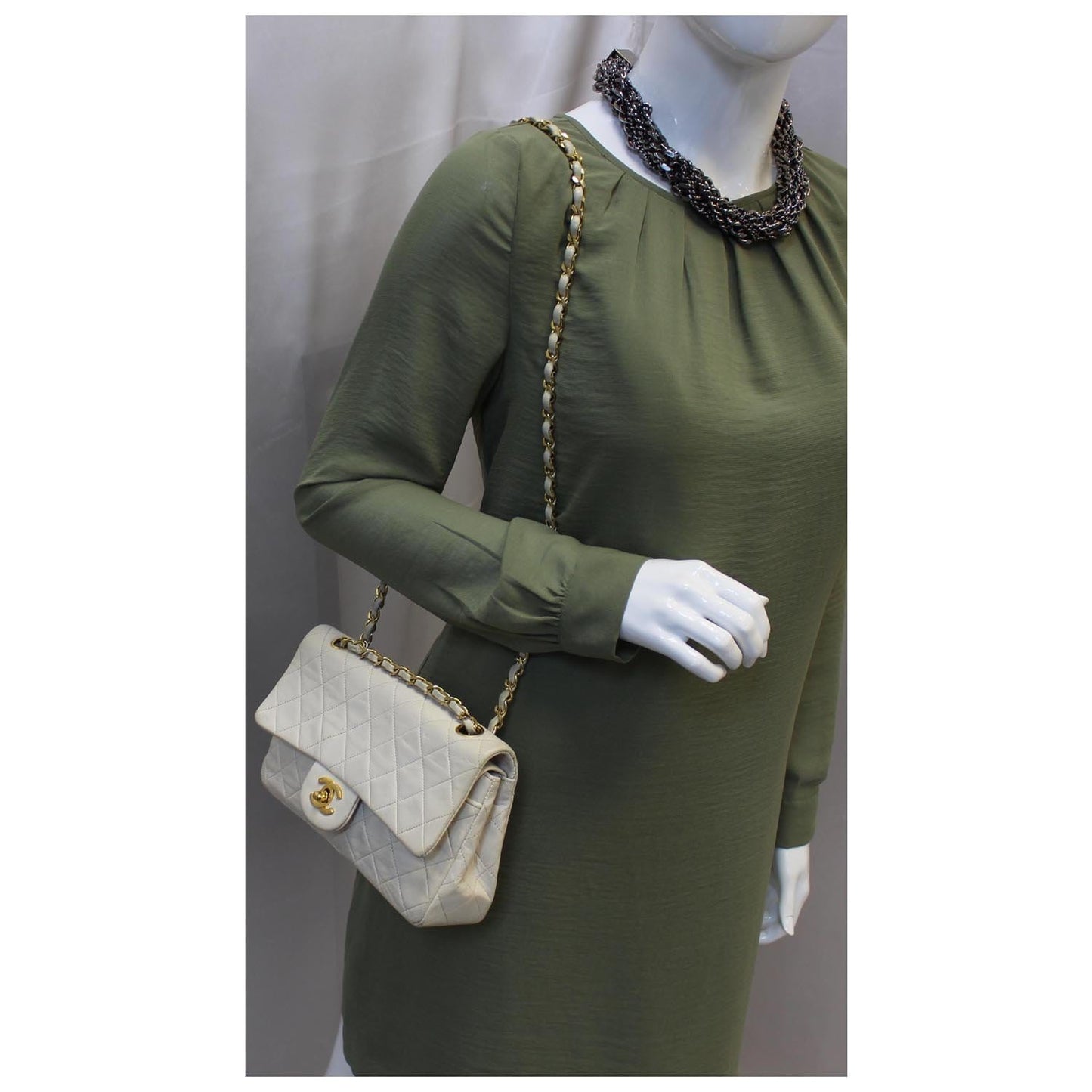 Chanel Classic Medium Double Flap Shoulder Bag Ivory