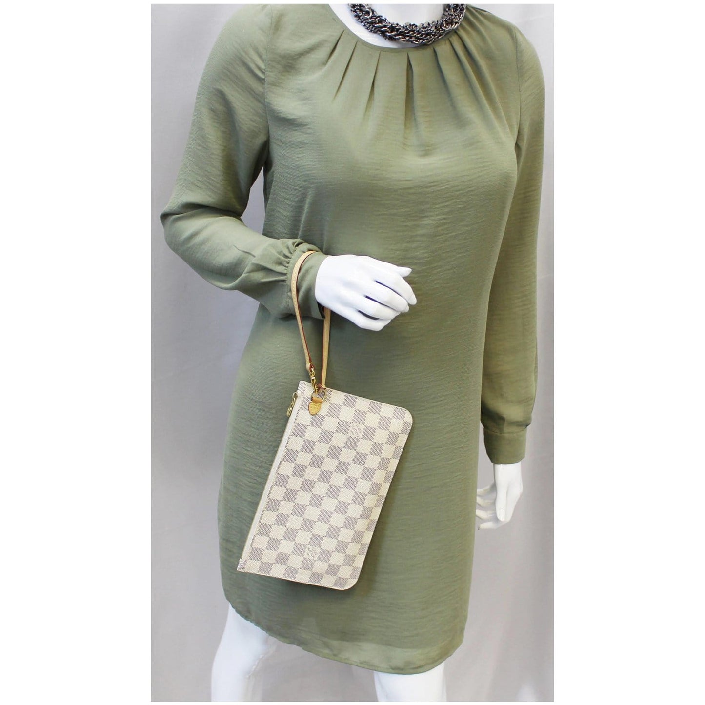 LOUIS VUITTON Pochette Wristlet Pouch Damier Azur Neverfull MM White