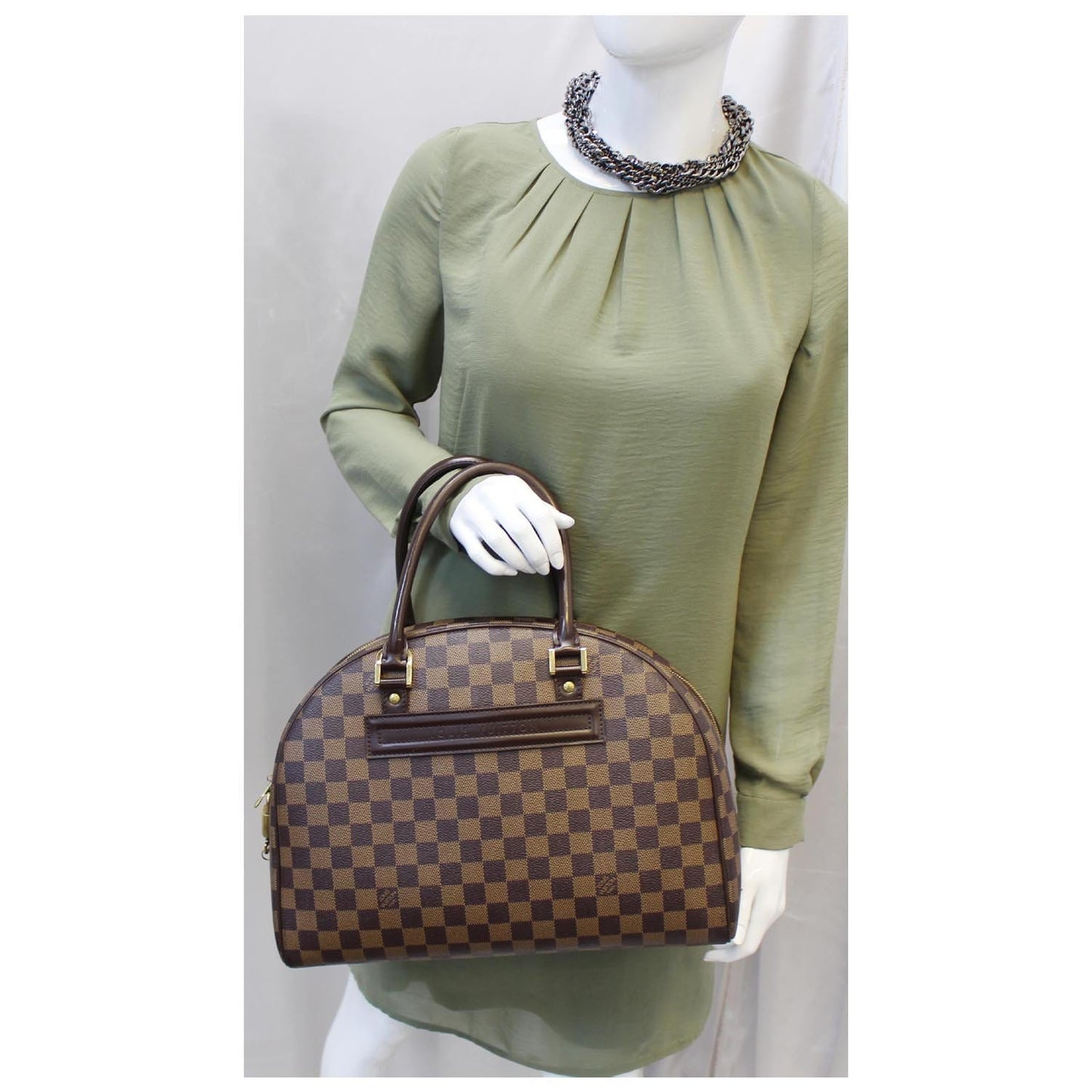 LOUIS VUITTON Nolita Damier Ebene Satchel Bag Brown