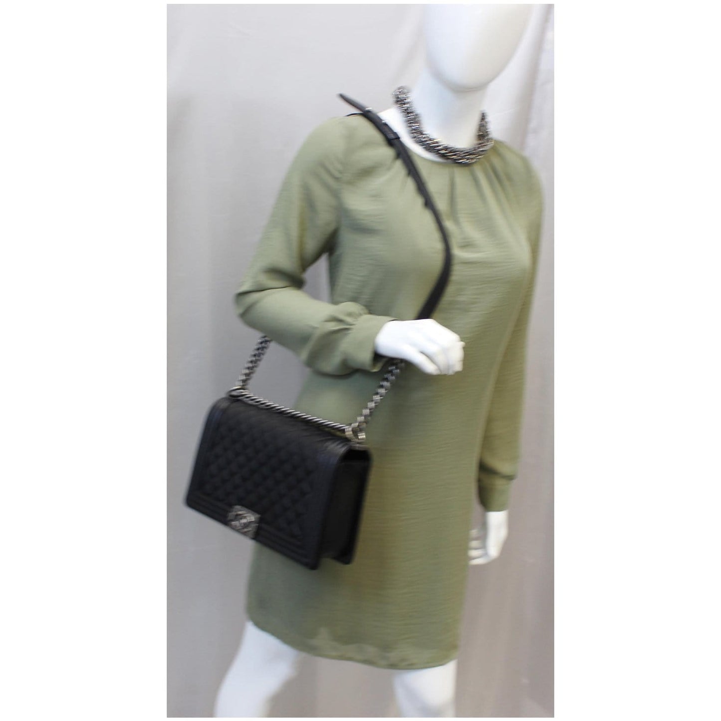 CHANEL Medium Boy Flap Caviar Leather Shoulder Bag Black