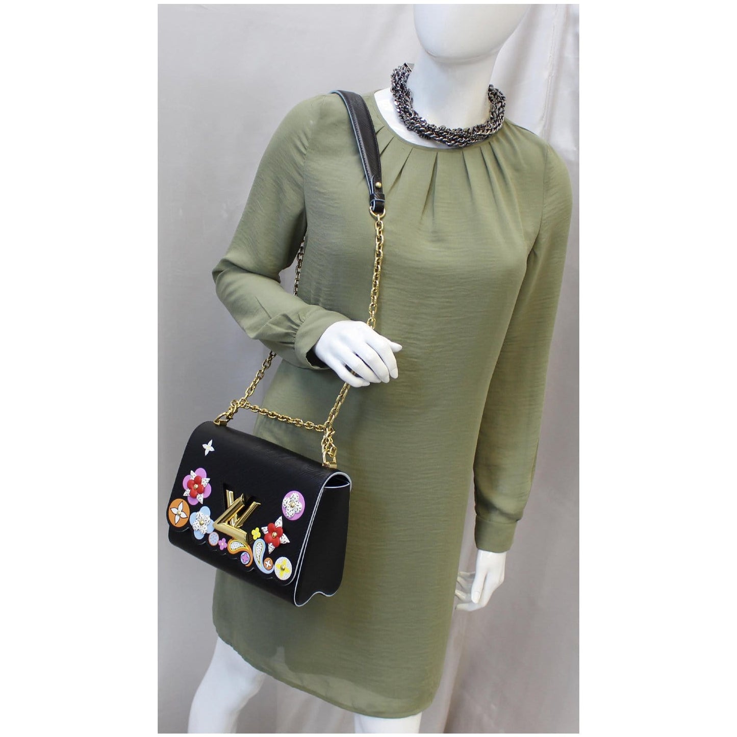 LOUIS VUITTON Flower Twist MM Epi Leather Shoulder Bag Black