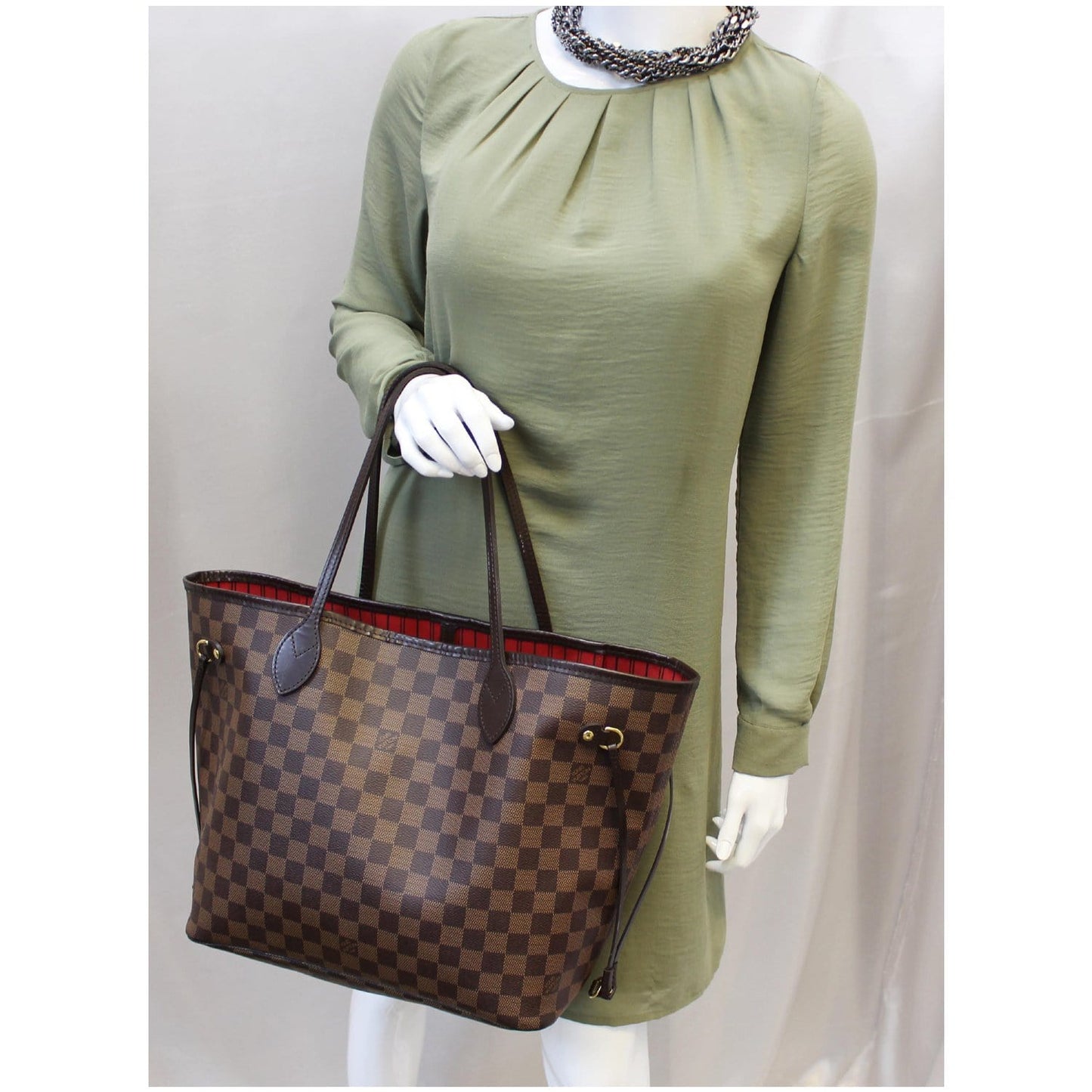 LOUIS VUITTON Neverfull MM Damier Ebene Tote Shoulder Bag Brown