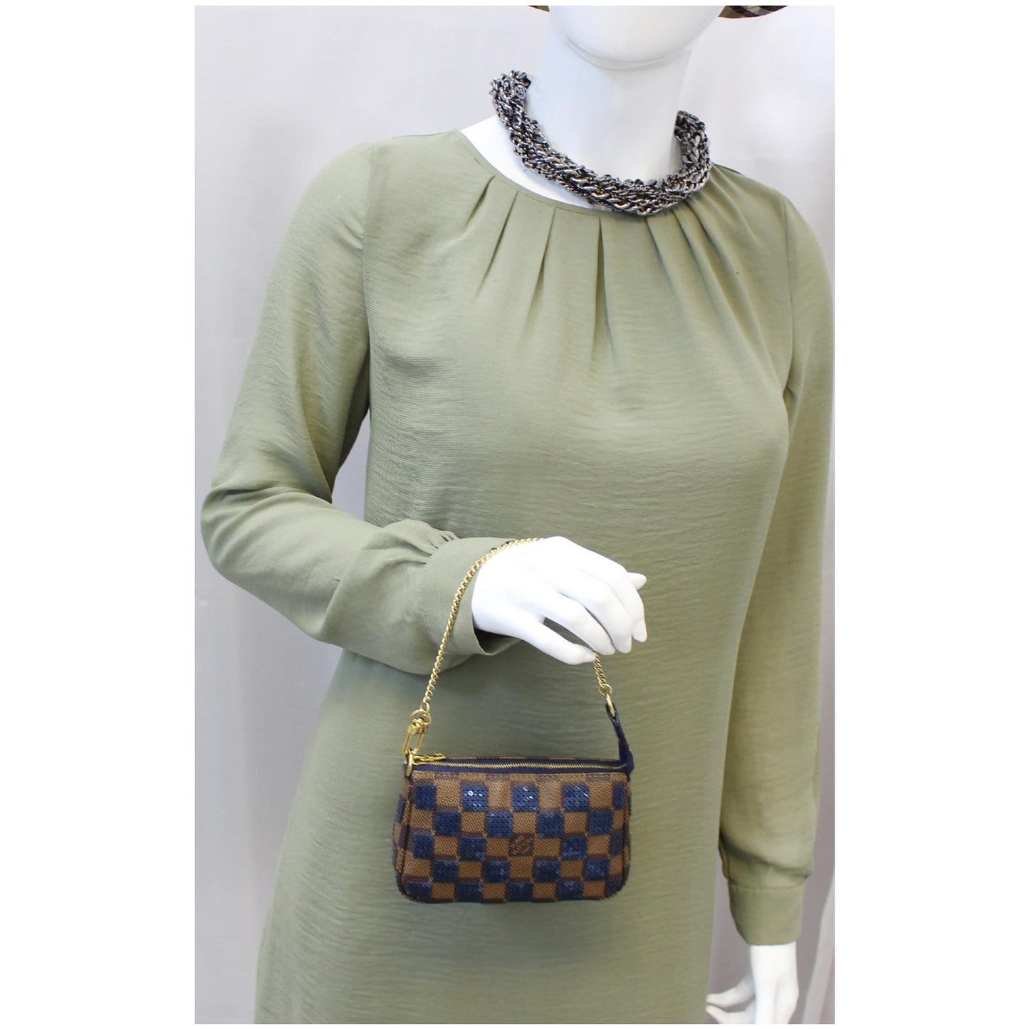 LOUIS VUITTON Mini Pochette Damier Paillettes Accessories Pouch Blue