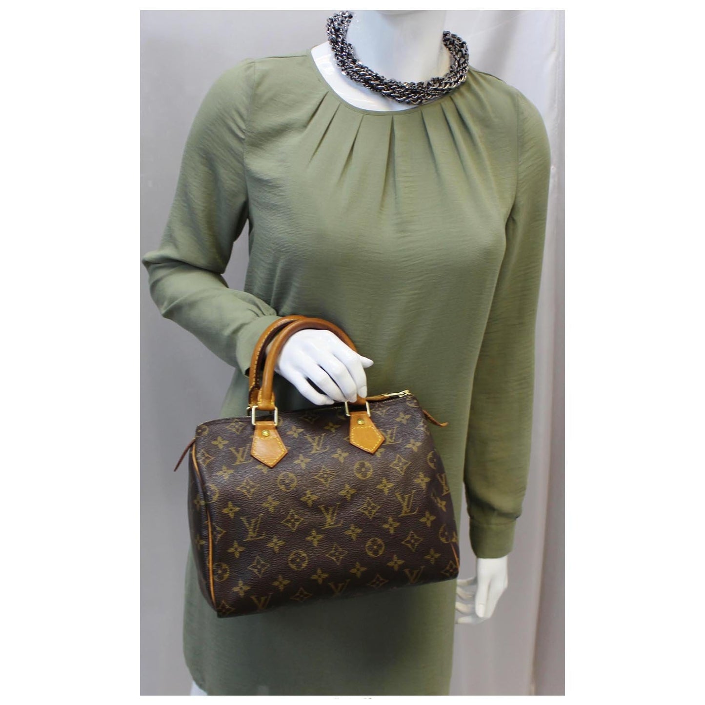 LOUIS VUITTON Speedy 25 Monogram Canvas Satchel Bag Brown