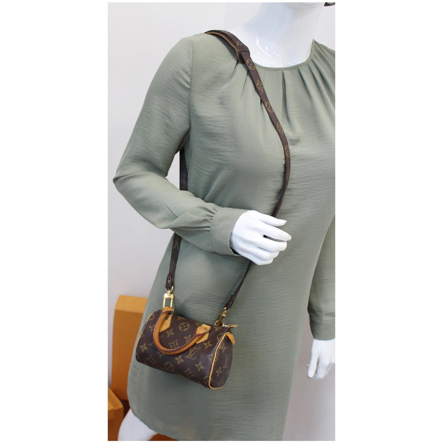 LOUIS VUITTON Mini Speedy Monogram Canvas Satchel Bag Brown