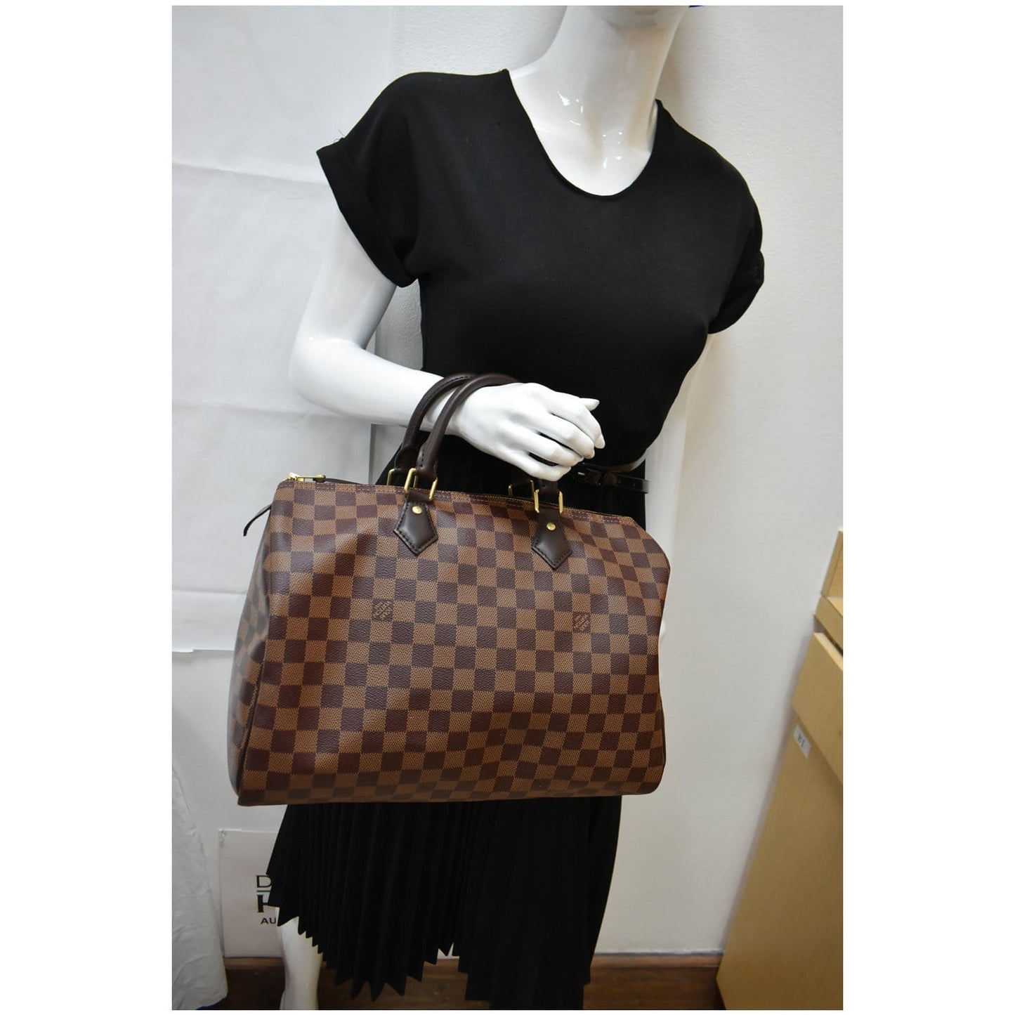 LOUIS VUITTON Speedy 35 Damier Ebene Satchel Bag Brown