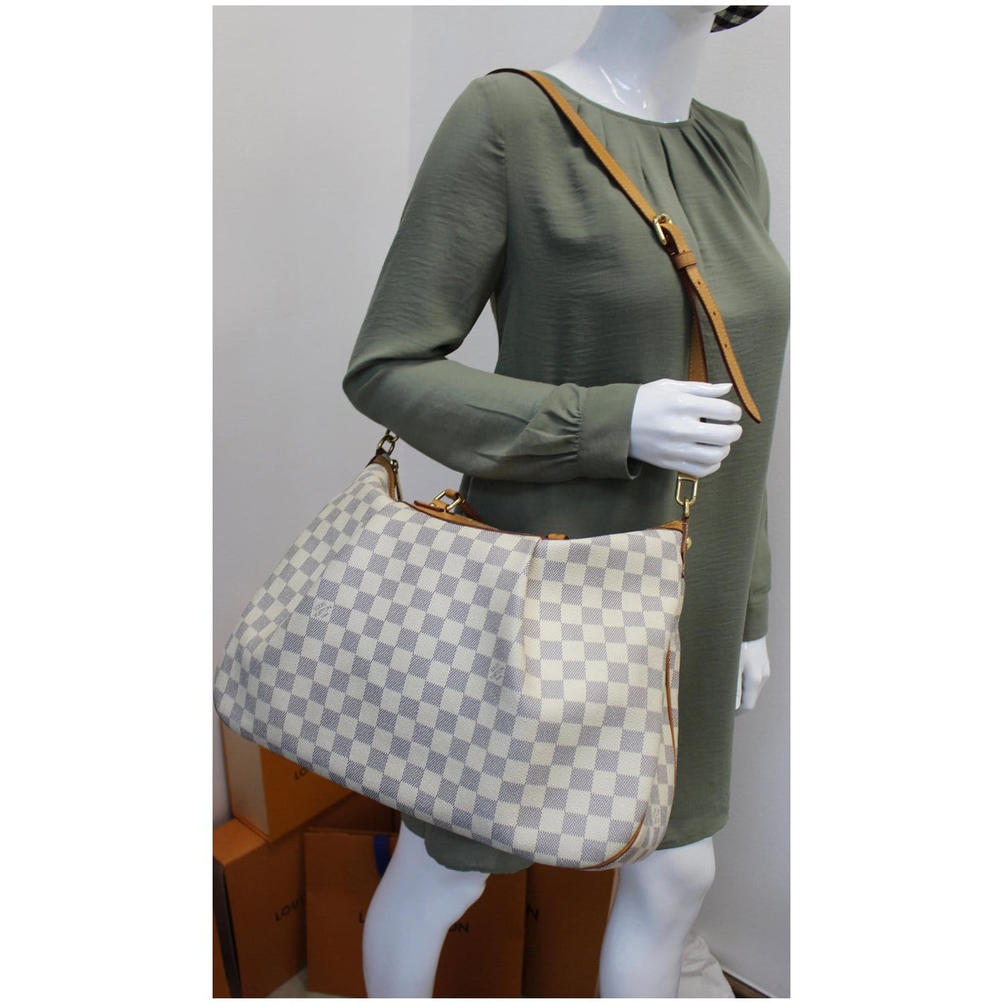 LOUIS VUITTON Siracusa GM Damier Azur Shoulder Handbag White