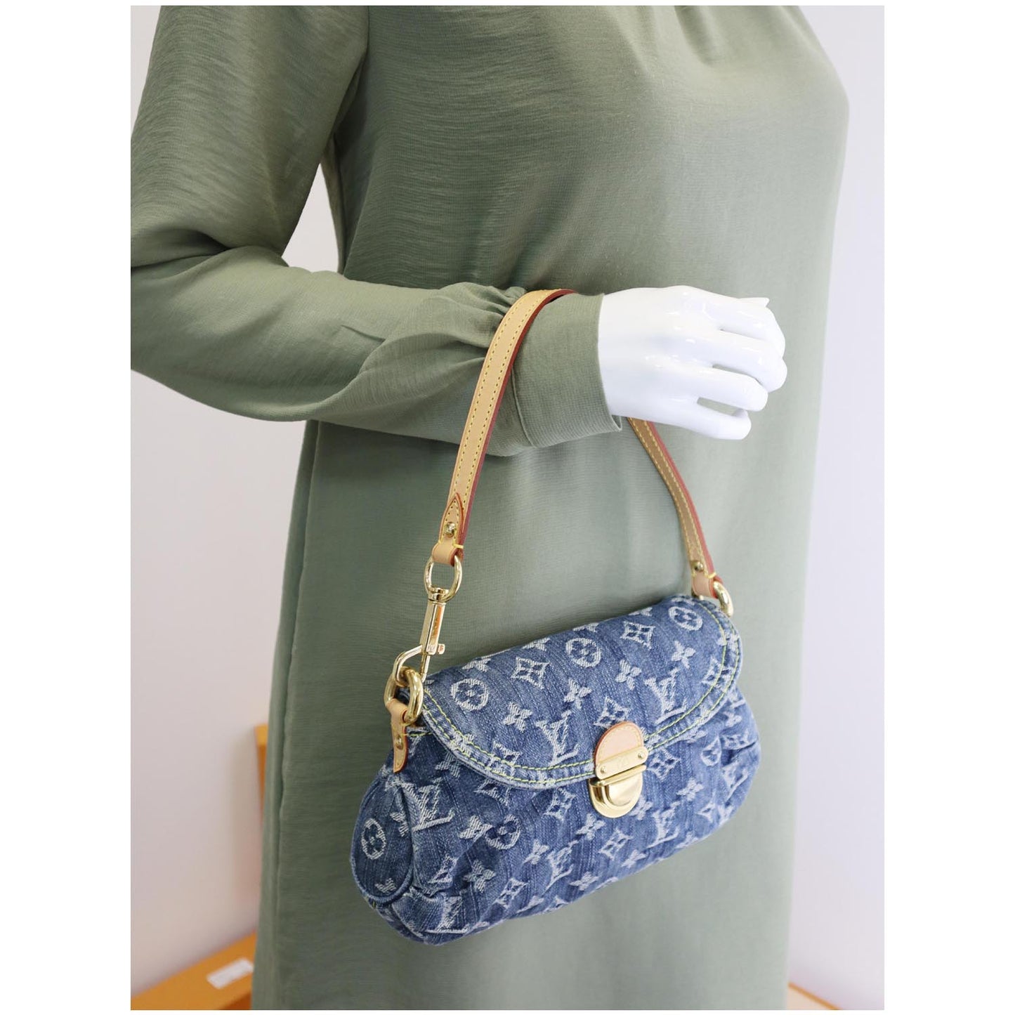 LOUIS VUITTON Mini Pleaty Monogram Denim Shoulder Handbag Blue