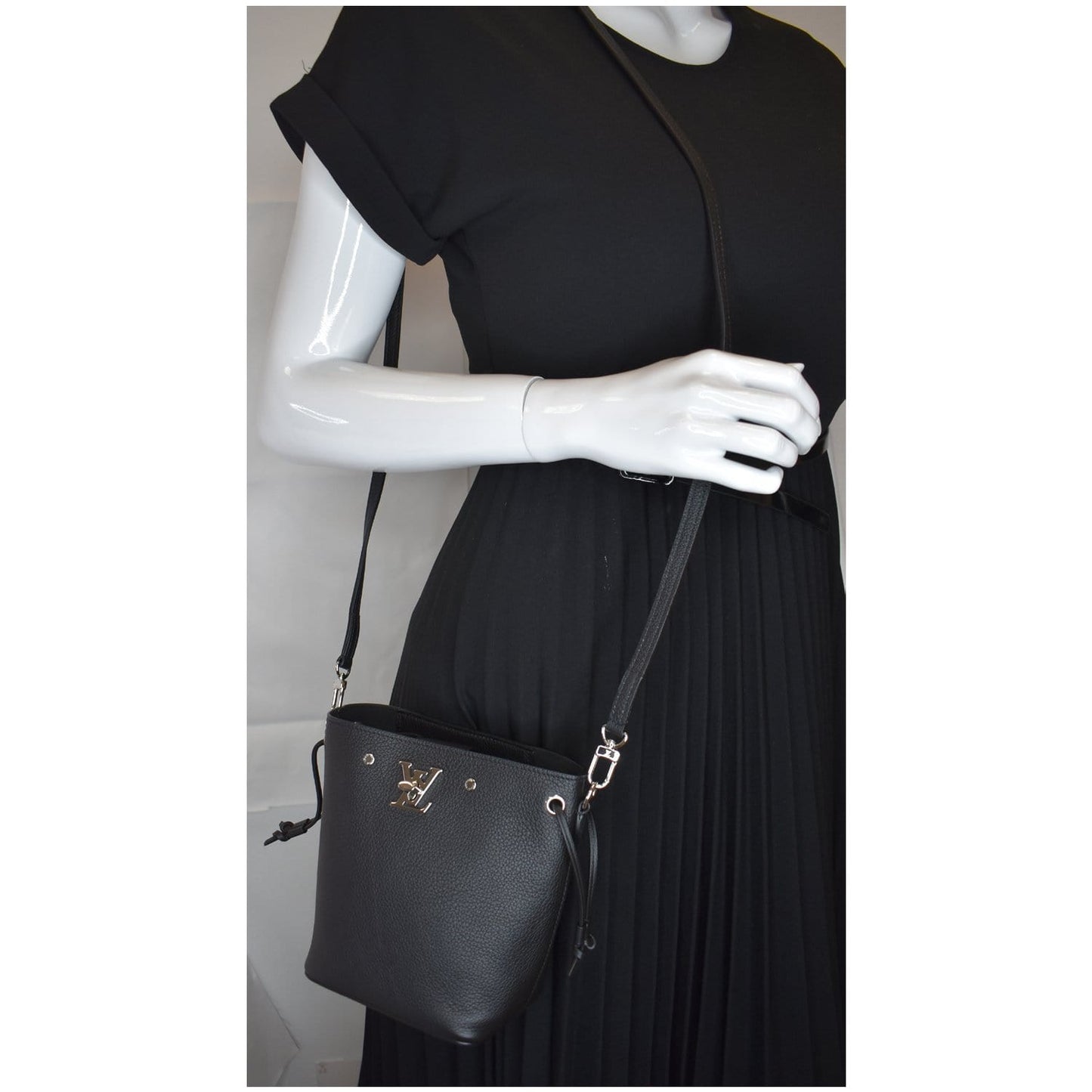 LOUIS VUITTON Nano Lockme Bucket Calf leather Crossbody Bag Black - Final Sale