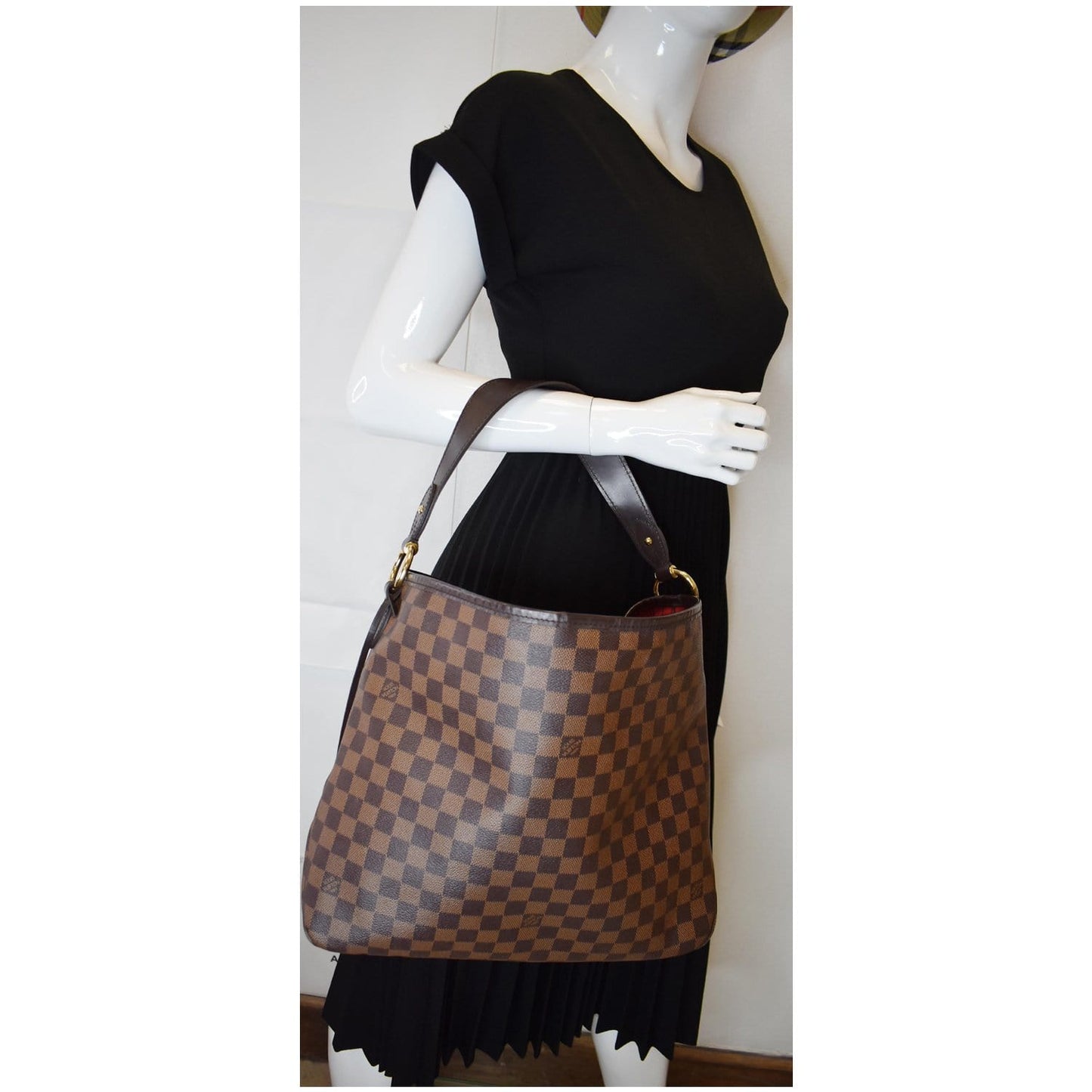 LOUIS VUITTON Delightful MM NM Damier Ebene Hobo Bag Brown