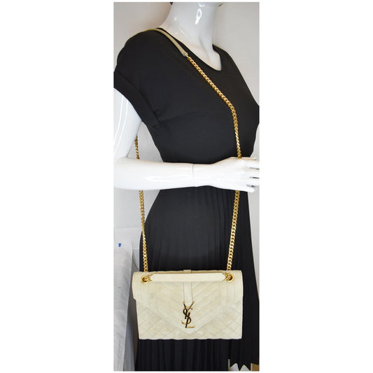 YVES SAINT LAURENT Medium Envelope Matelasse Suede Crossbody Bag Beige