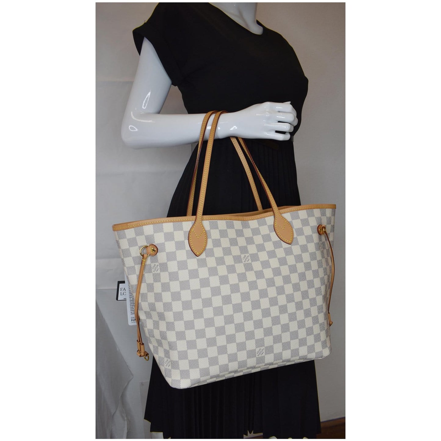 LOUIS VUITTON Neverfull MM Damier Azur Shoulder Bag White