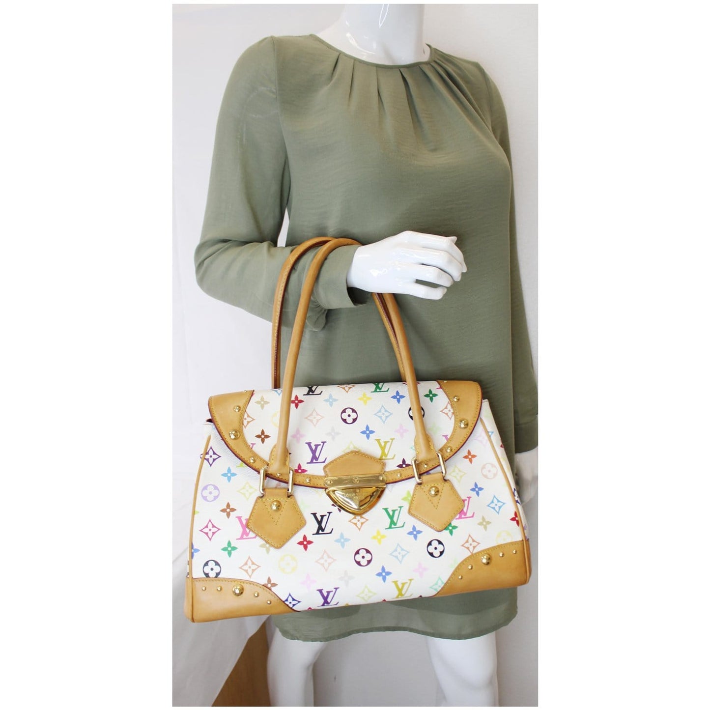 LOUIS VUITTON Beverly GM Multicolor Canvas Shoulder Bag White
