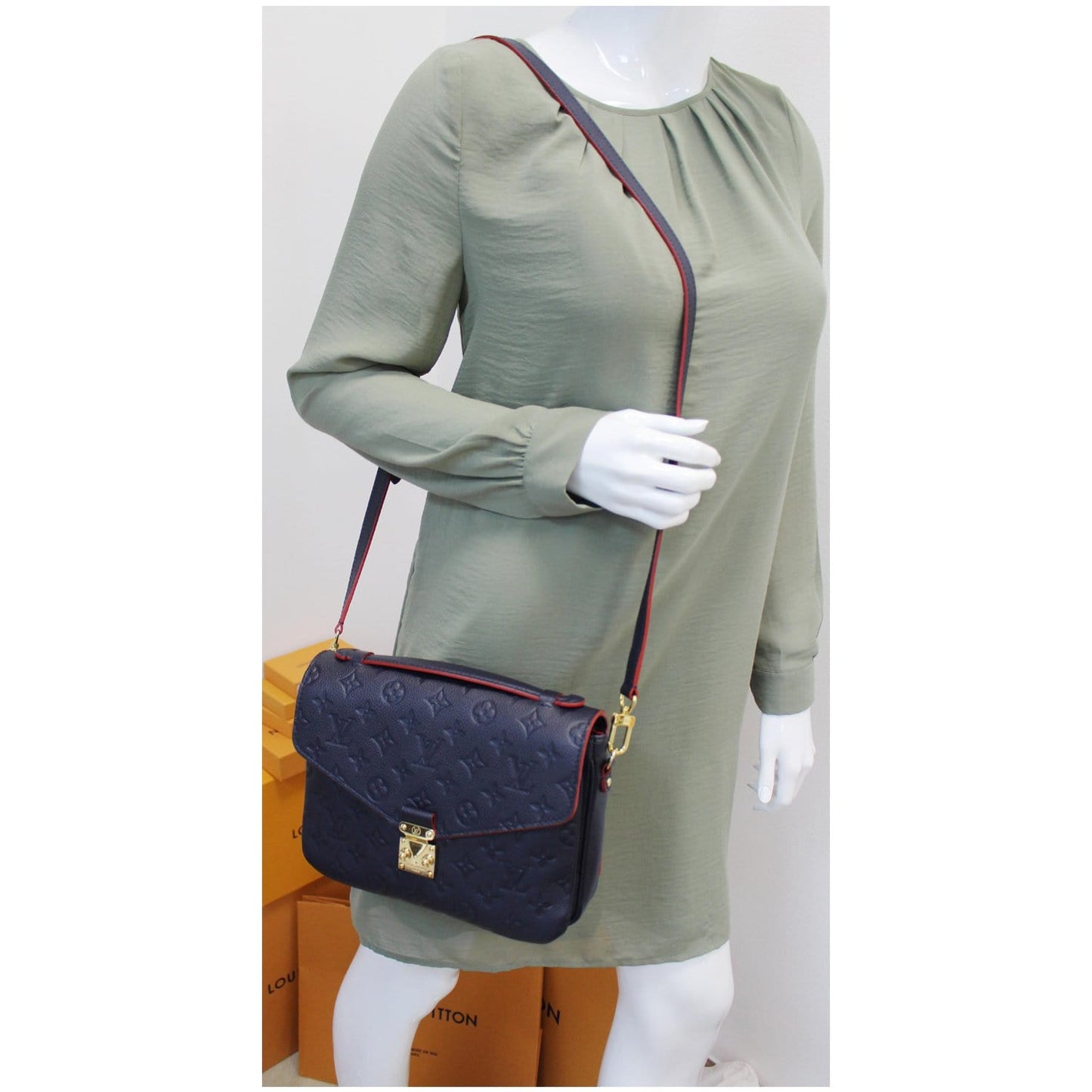 LOUIS VUITTON Metis Pochette Empreinte Leather Crossbody Bag Blue