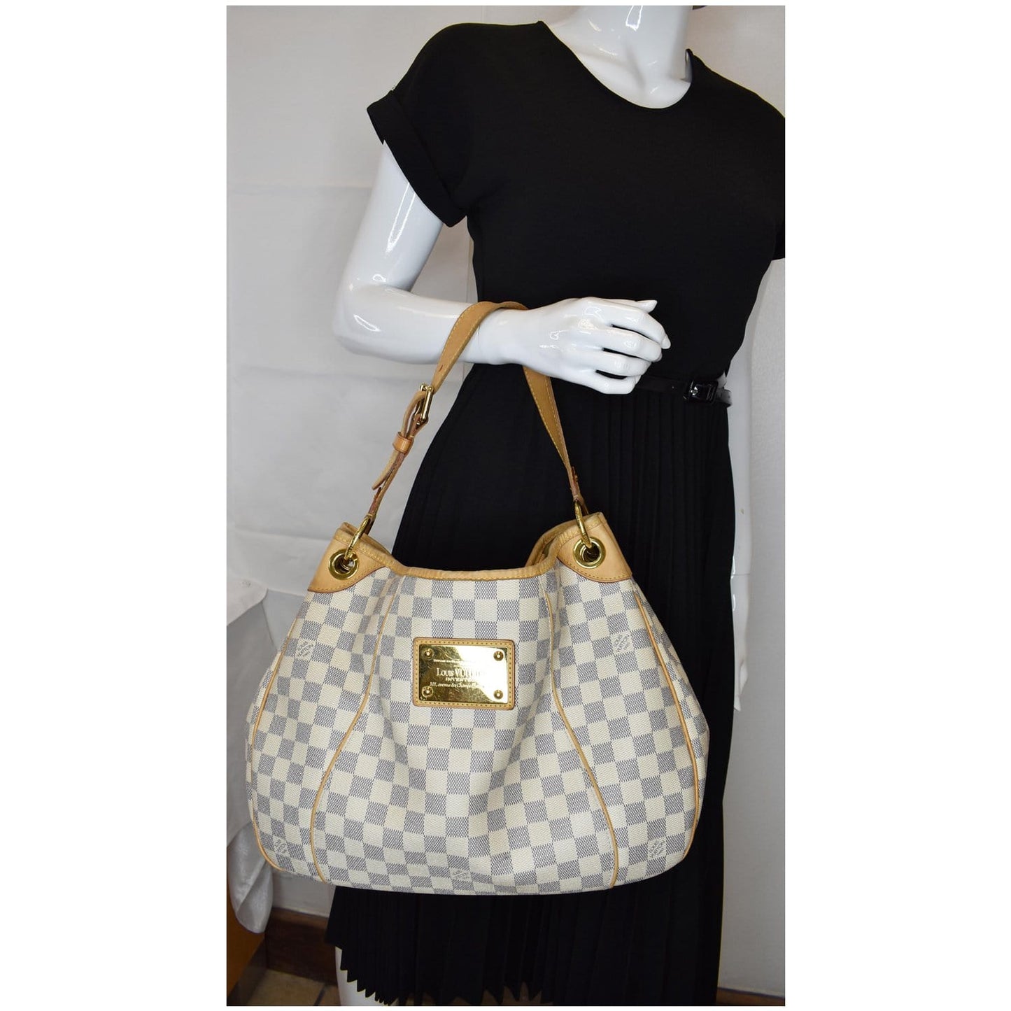 LOUIS VUITTON Galliera PM Damier Azur Shoulder Bag White