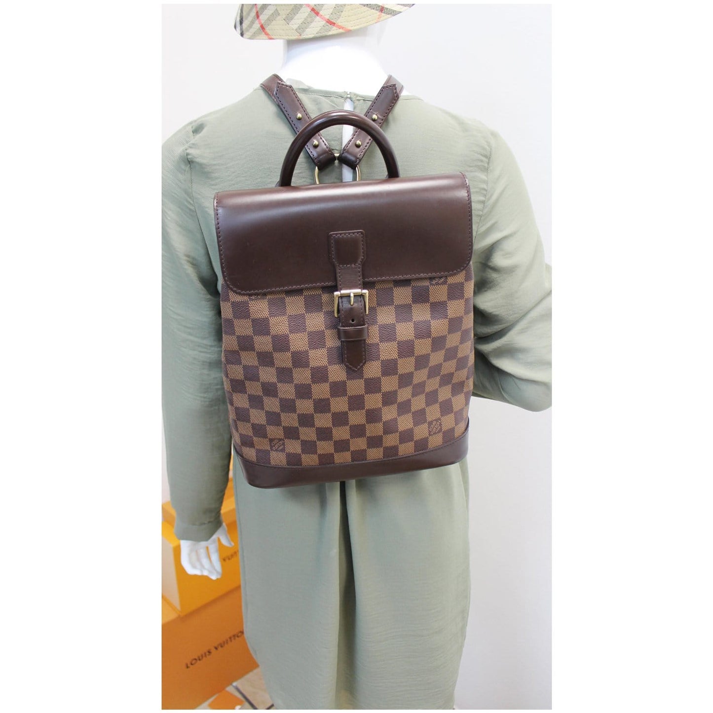 LOUIS VUITTON Soho Damier Ebene Backpack Bag Brown