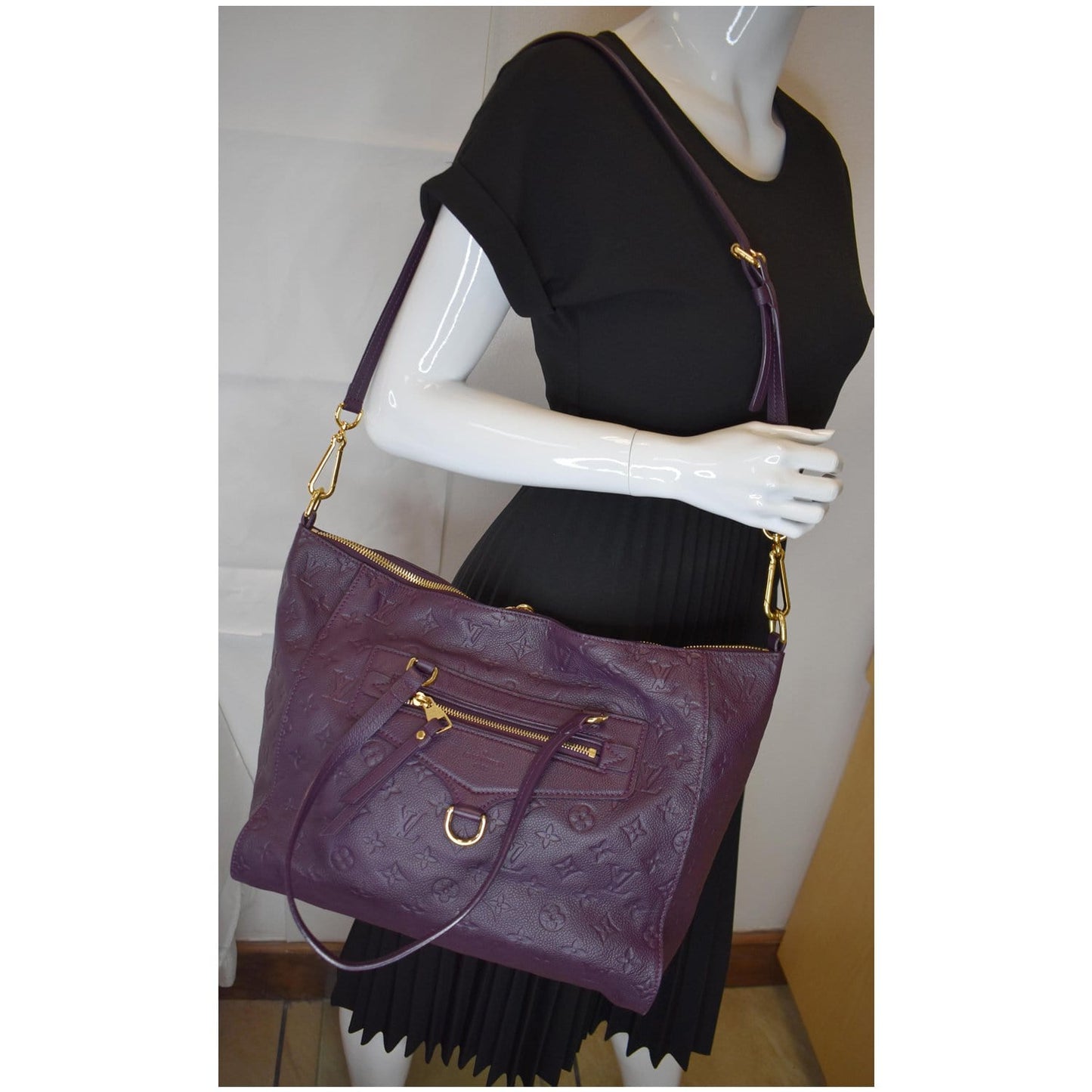 LOUIS VUITTON Lumineuse PM Monogram Empreinte Leather Shoulder Bag Plum