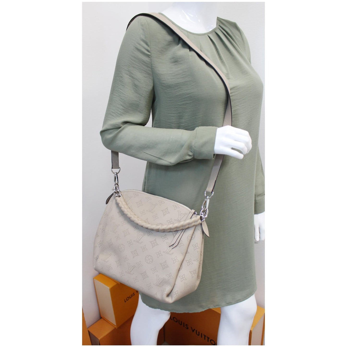 LOUIS VUITTON Mahina Babylone Chain BB Leather Shoulder Bag Galet