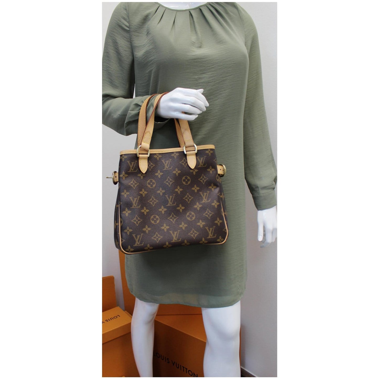 LOUIS VUITTON Batignolles Vertical Monogram Canvas Tote Bag Brown