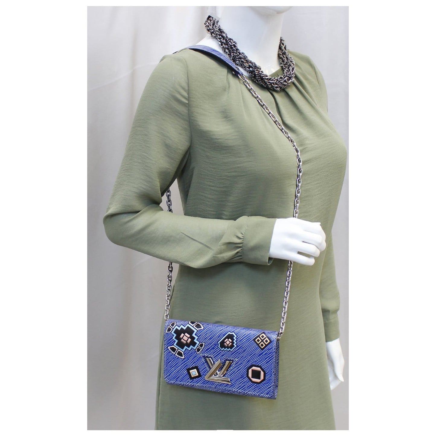 LOUIS VUITTON Twist Chain Denim Wallet Epi Azteque Stickers Crossbody Bag - Last Call