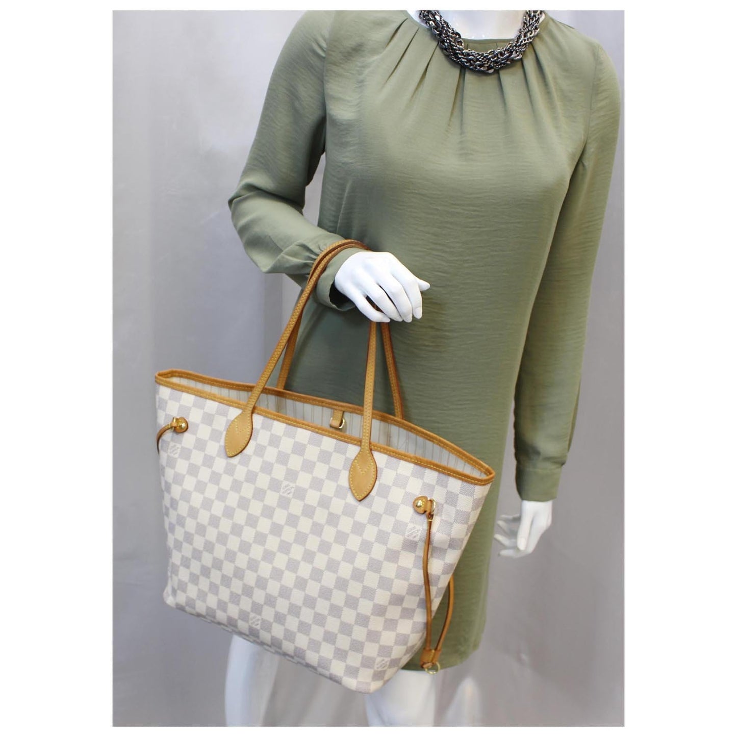 LOUIS VUITTON Neverfull MM Damier Azur Tote Shoulder Bag