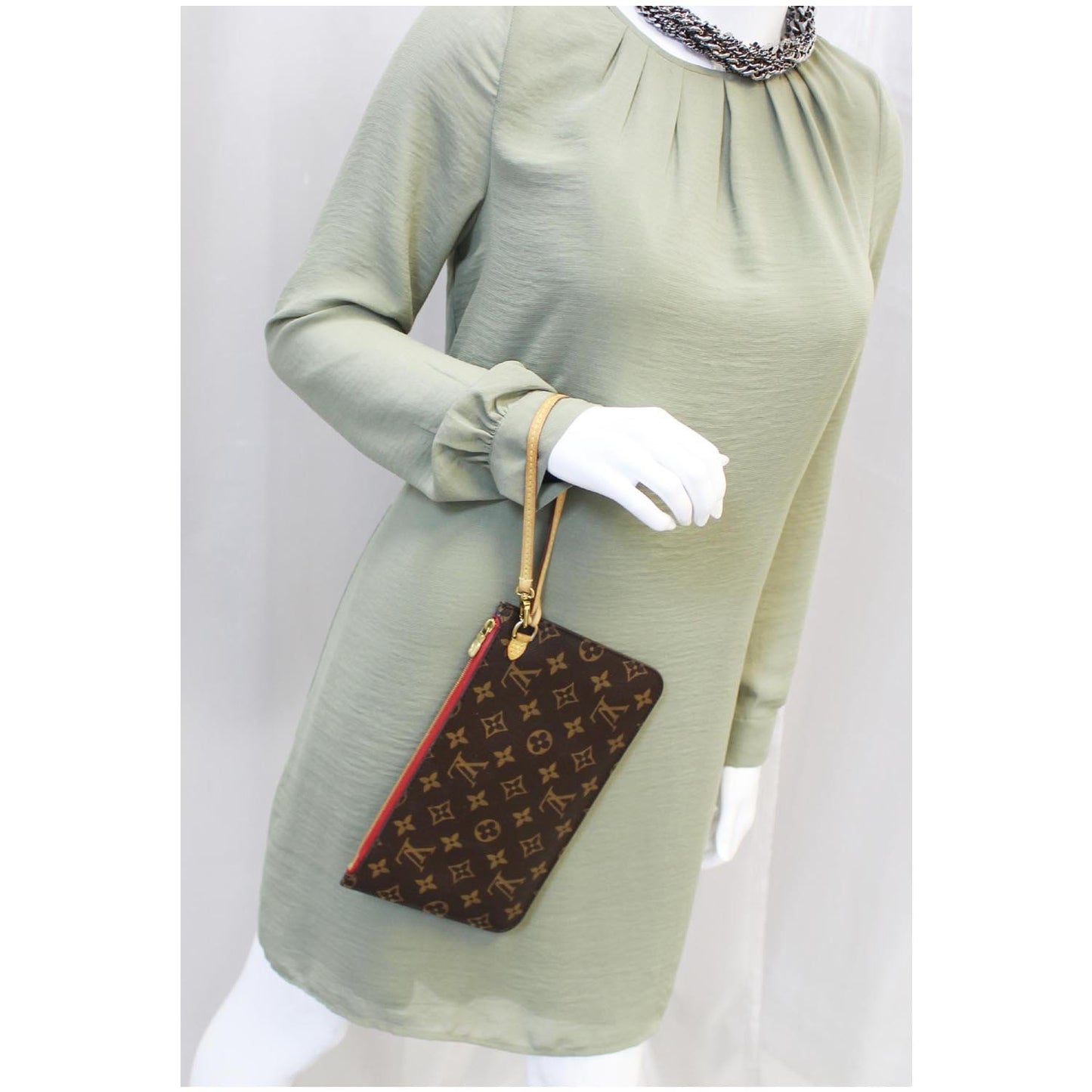 LOUIS VUITTON Pochette Wristlet Pouch Monogram Canvas Neverfull MM Brown