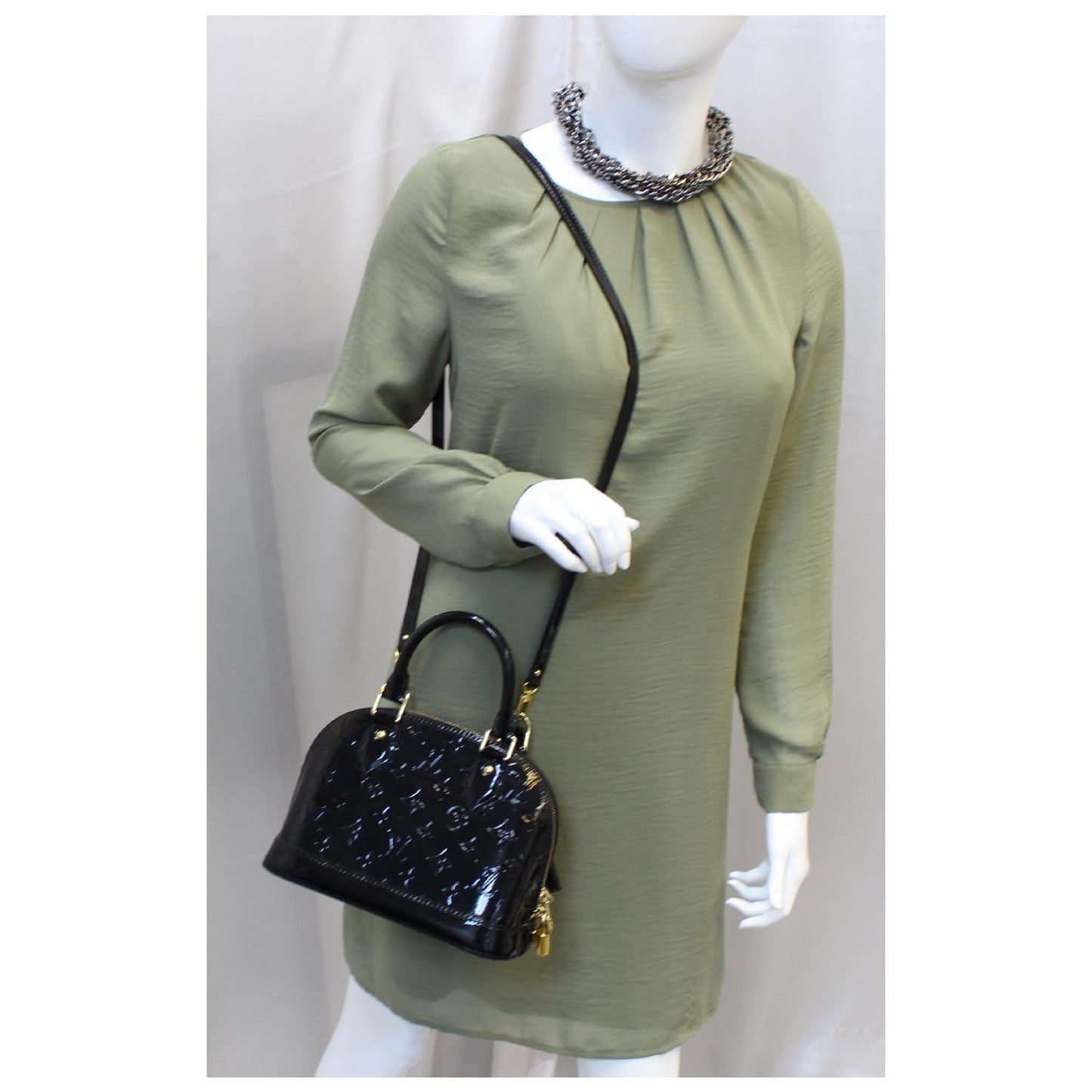 LOUIS VUITTON Alma BB Monogram Vernis Satchel Crossbody Bag Black