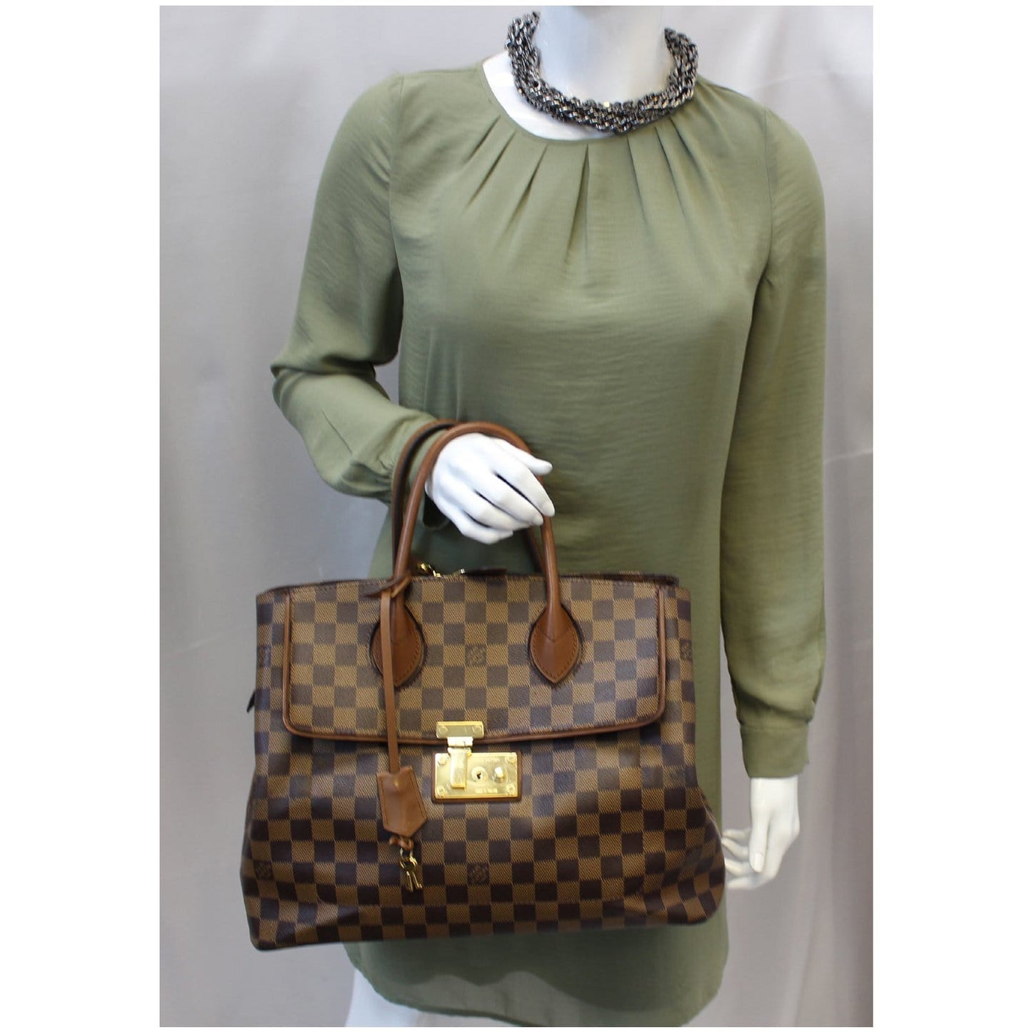 LOUIS VUITTON Ascot Damier Ebene Satchel Bag Brown
