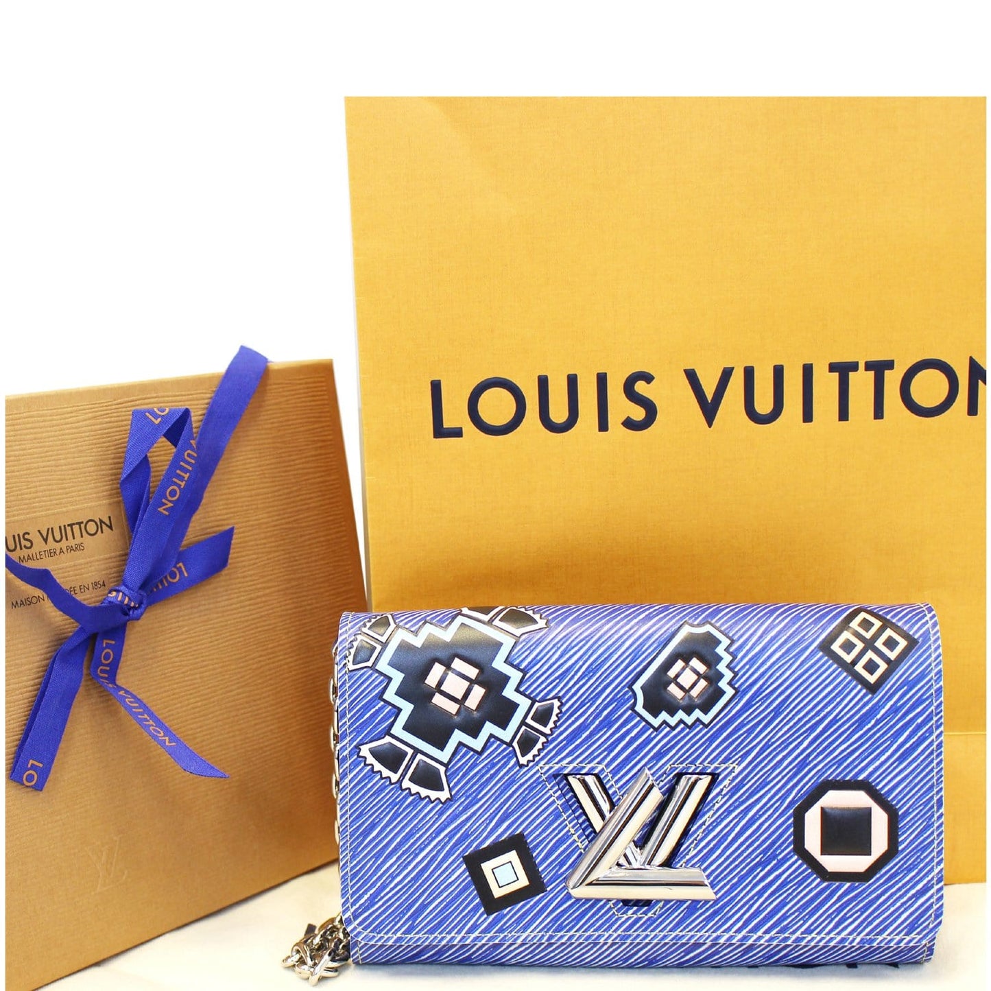 LOUIS VUITTON Twist Chain Denim Wallet Epi Azteque Stickers Crossbody Bag - Last Call