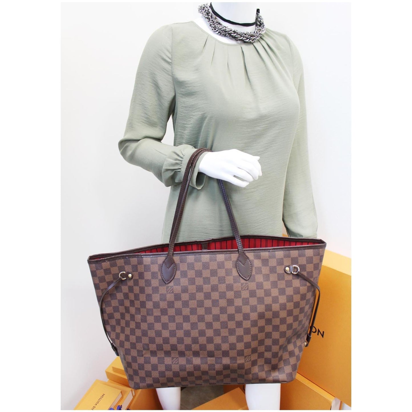 LOUIS VUITTON Neverfull GM Damier Ebene Tote Shoulder Bag Brown