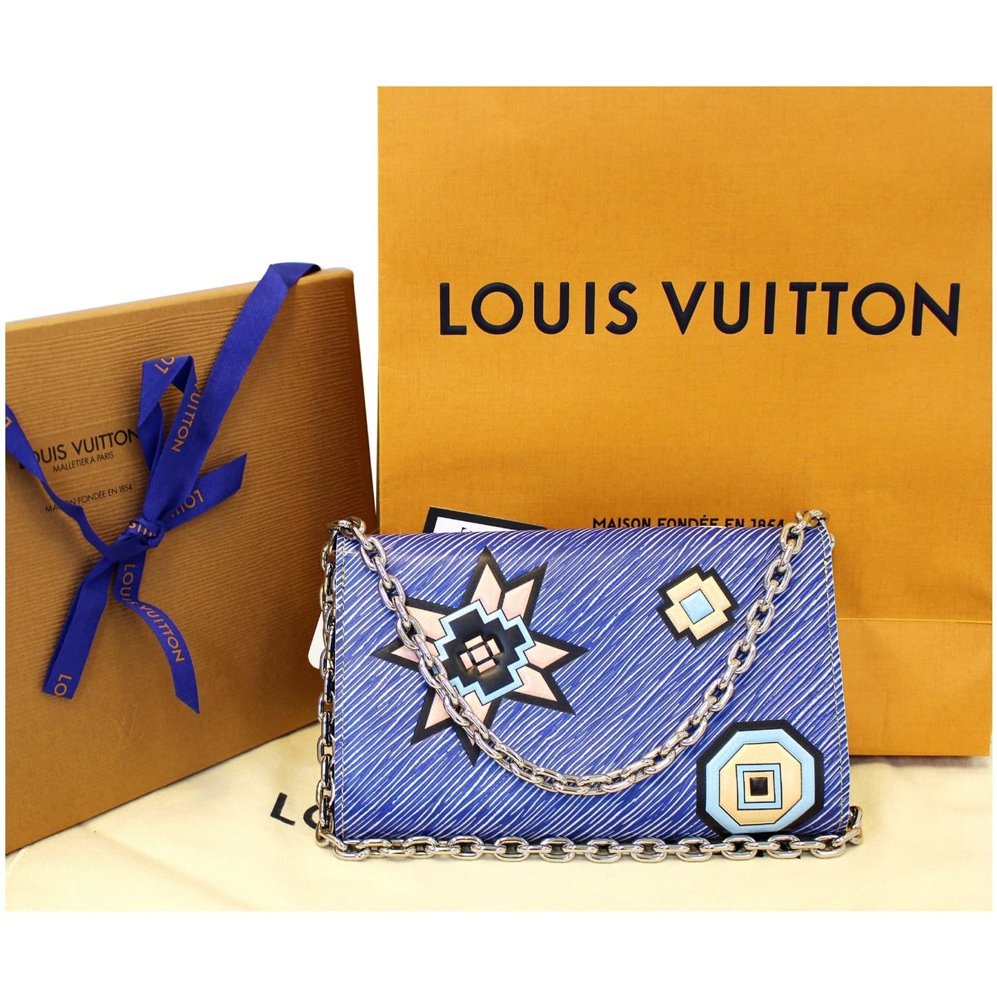 LOUIS VUITTON Twist Chain Denim Wallet Epi Azteque Stickers Crossbody Bag - Last Call