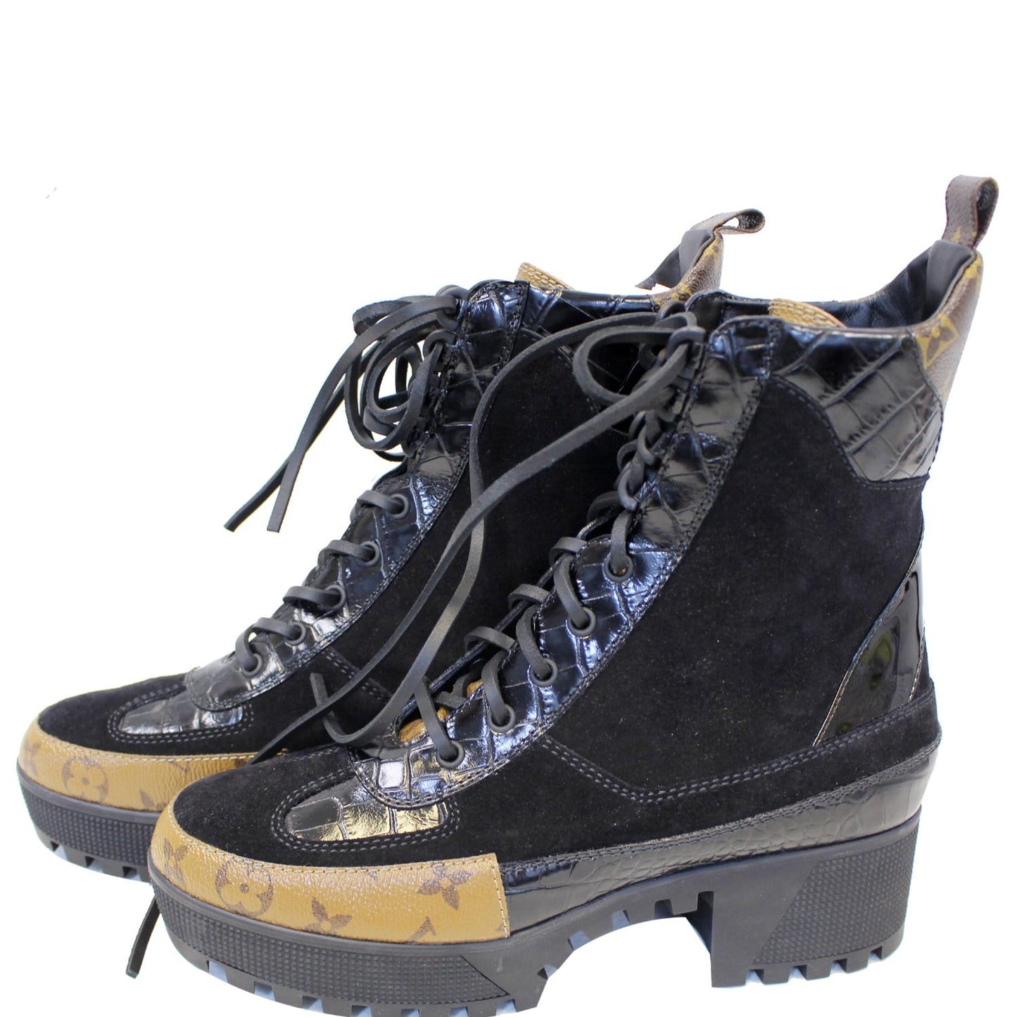 LOUIS VUITTON Laureate Monogram Suede Calfskin Platform Desert Boots