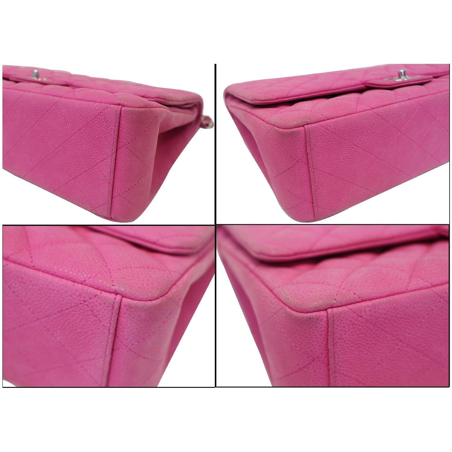 CHANEL Maxi Double Flap Caviar Leather Shoulder Bag Pink