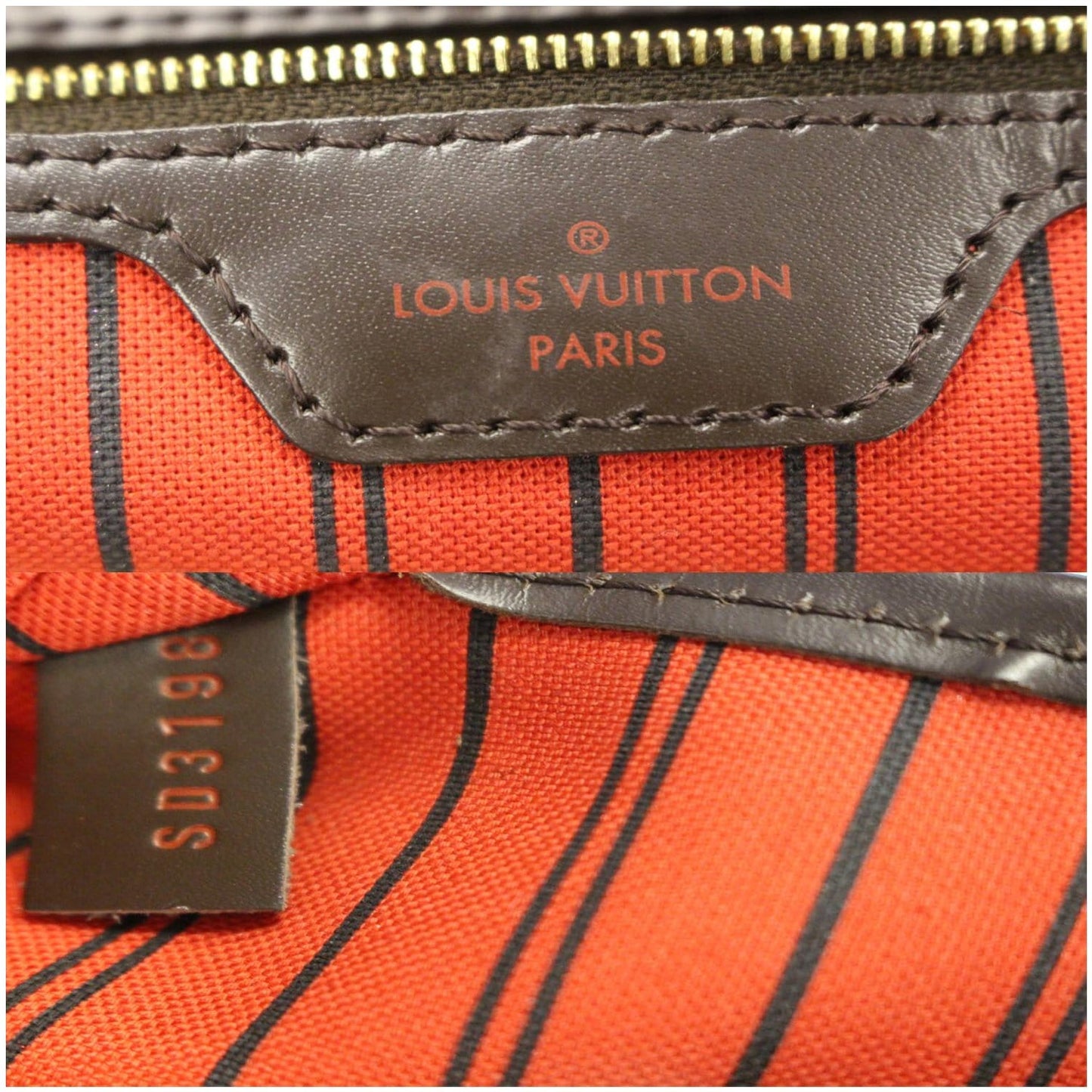 LOUIS VUITTON Neverfull MM Damier Ebene Tote Shoulder Bag Brown