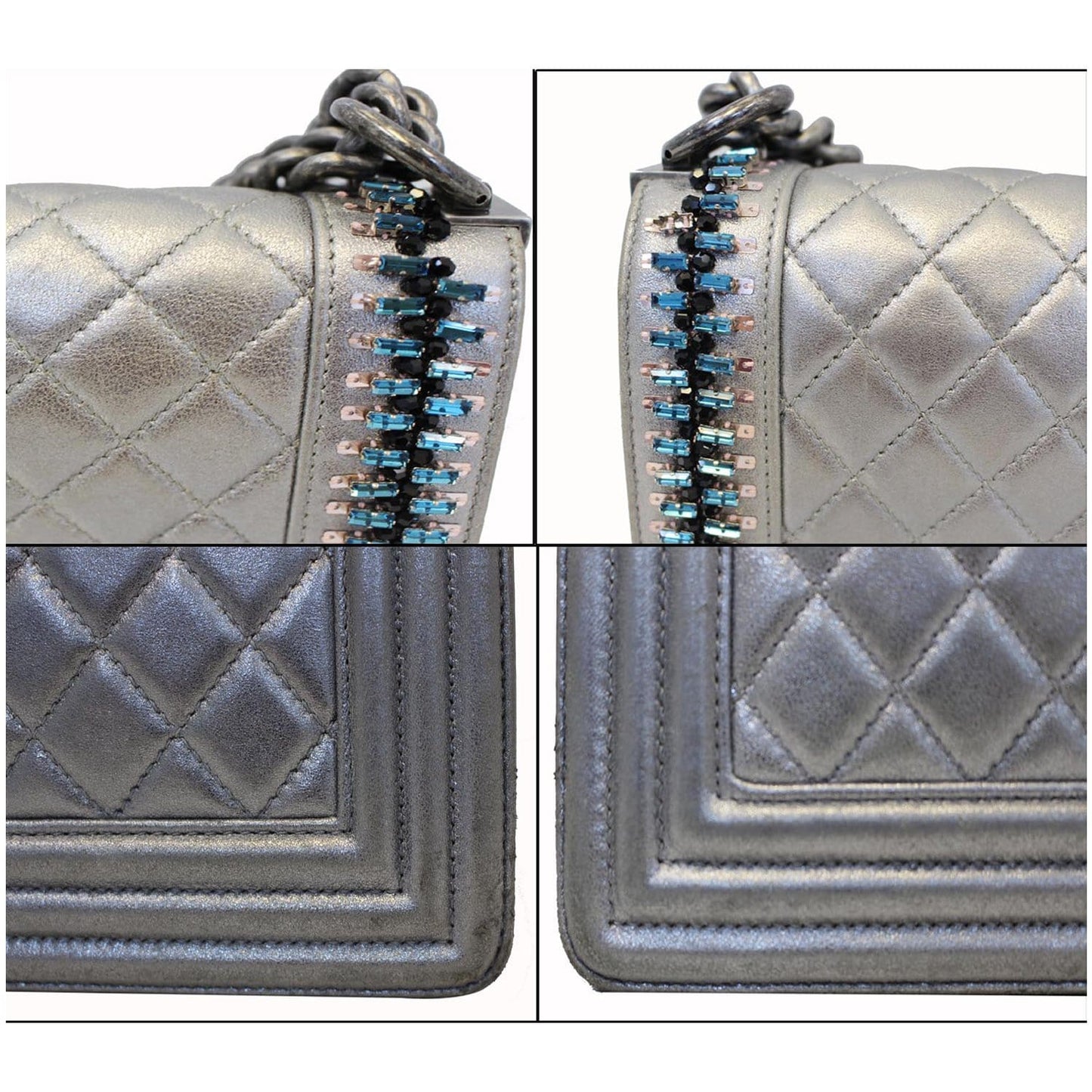 CHANEL Boy Medium Lambskin Leather Embroidered Shoulder Bag Silver - Last Call