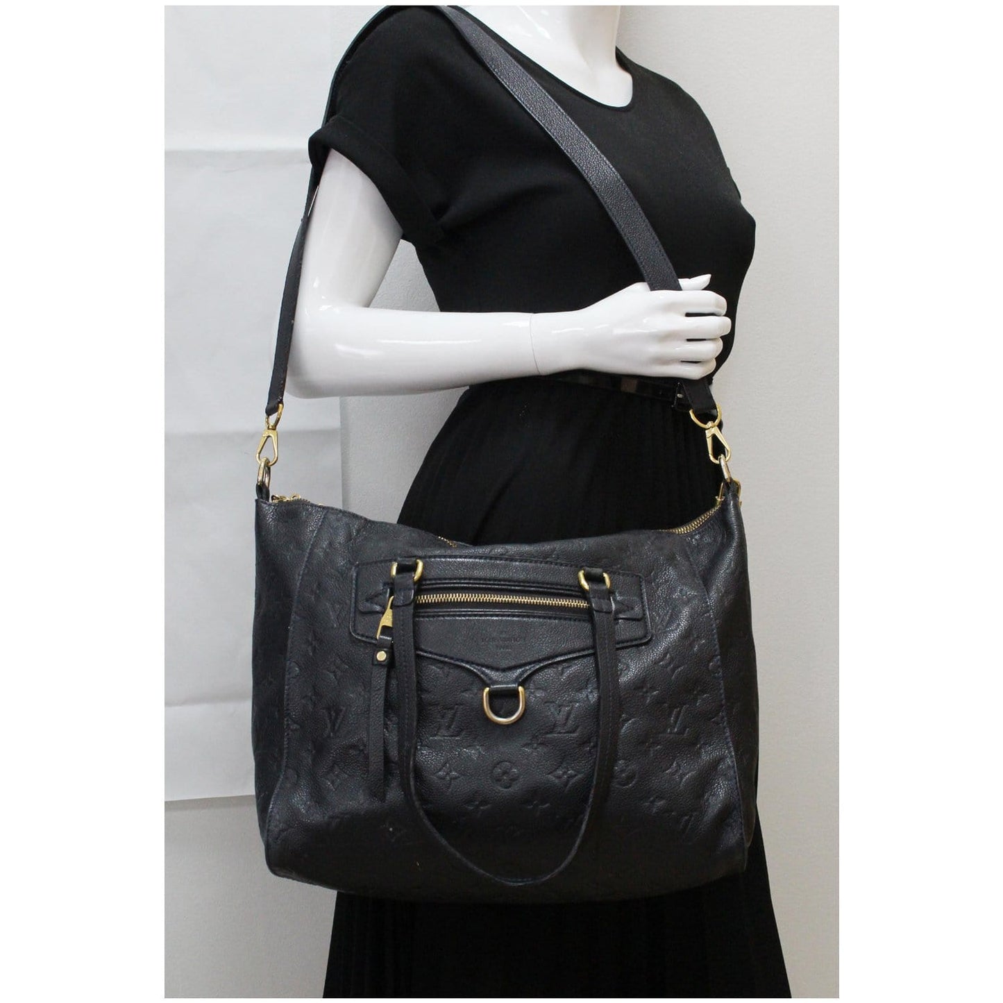 LOUIS VUITTON Lumineuse PM Monogram Empreinte Leather Shoulder Bag Black