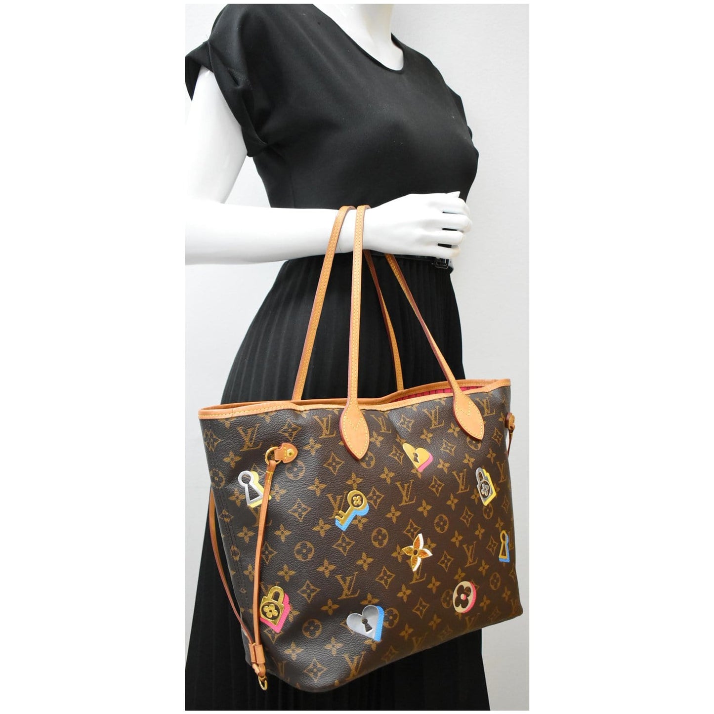 LOUIS VUITTON Love Lock Neverfull MM Monogram Canvas Tote Bag Brown - 10% OFF